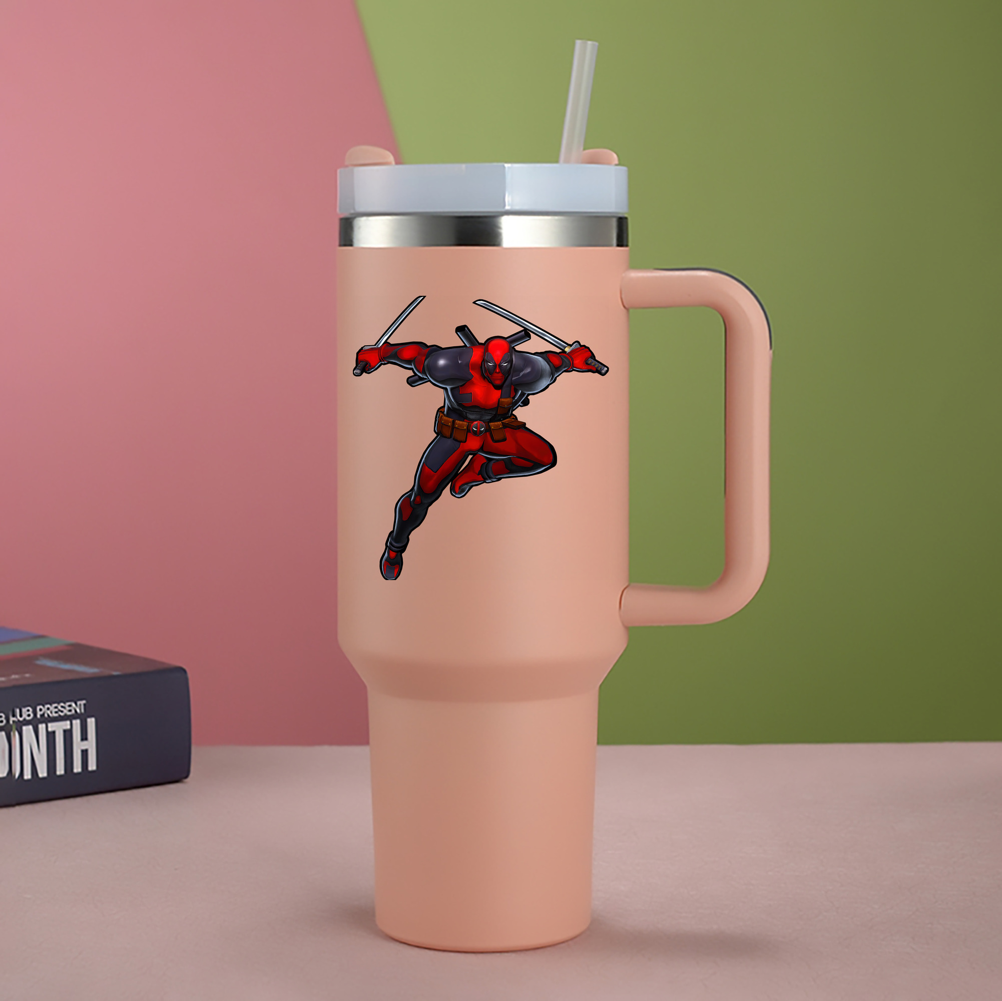 （画像用） Deadpool デッドプール 1200mL車用タンブラー - クリスタルステッカー（プラスチックストロー付き）