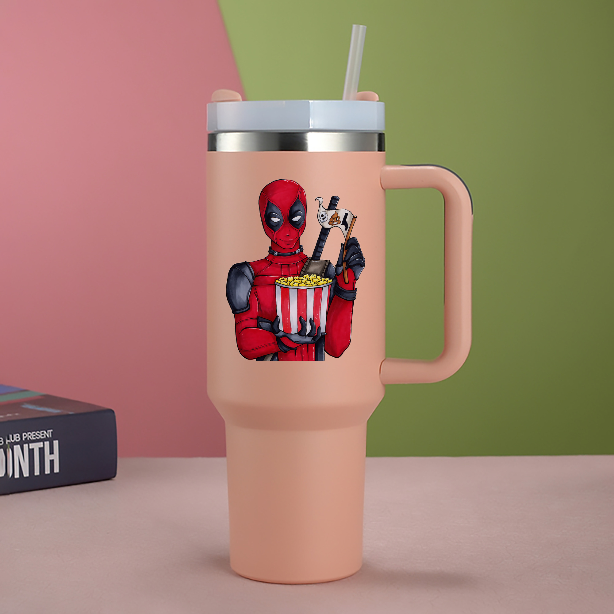 （画像用） Deadpool デッドプール 1200mL車用タンブラー - クリスタルステッカー（プラスチックストロー付き）