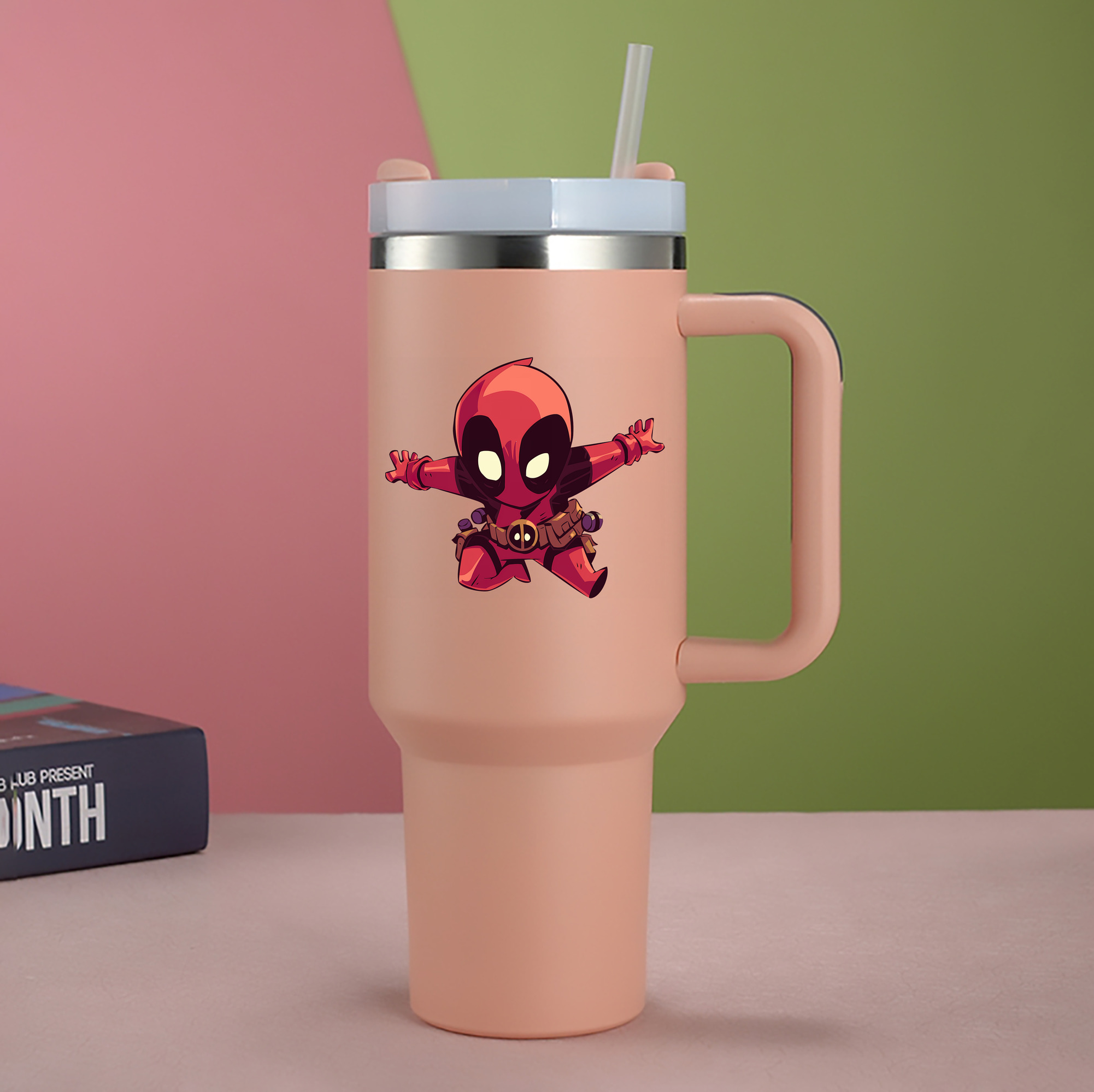 （画像用） Deadpool デッドプール 1200mL車用タンブラー - クリスタルステッカー（プラスチックストロー付き）