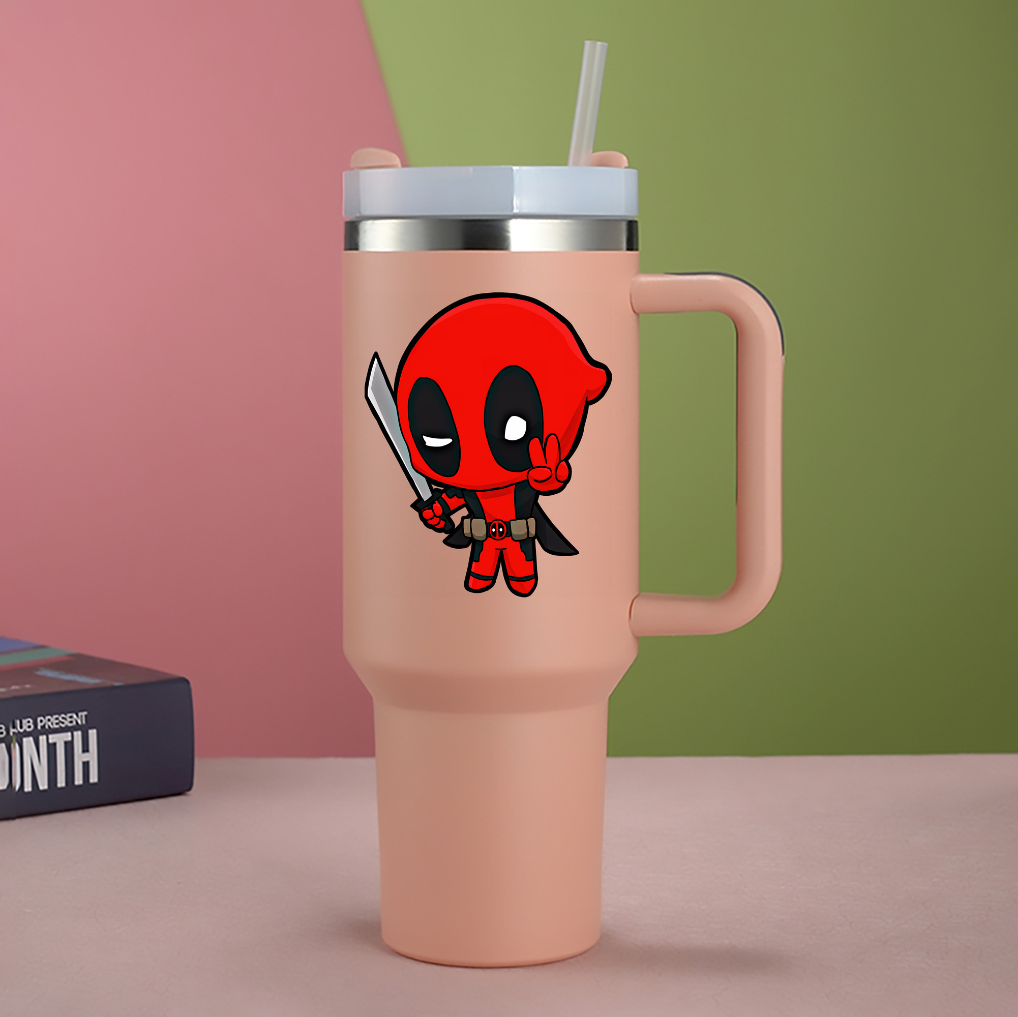 （画像用） Deadpool デッドプール 1200mL車用タンブラー - クリスタルステッカー（プラスチックストロー付き）