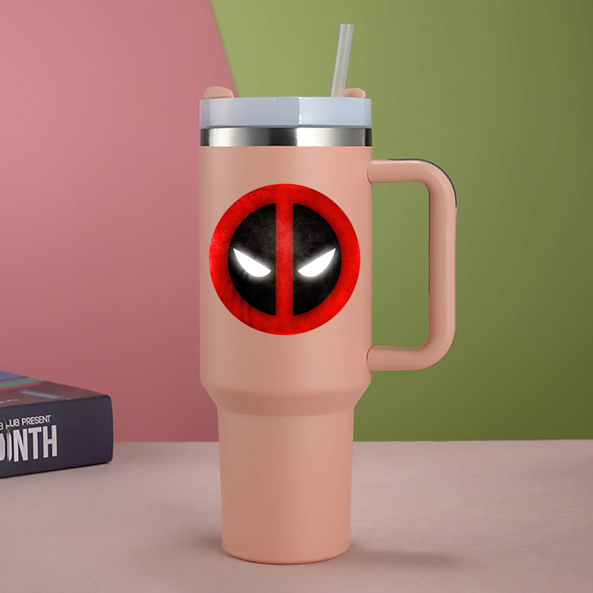 （画像用） Deadpool デッドプール 1200mL車用タンブラー - クリスタルステッカー（プラスチックストロー付き）