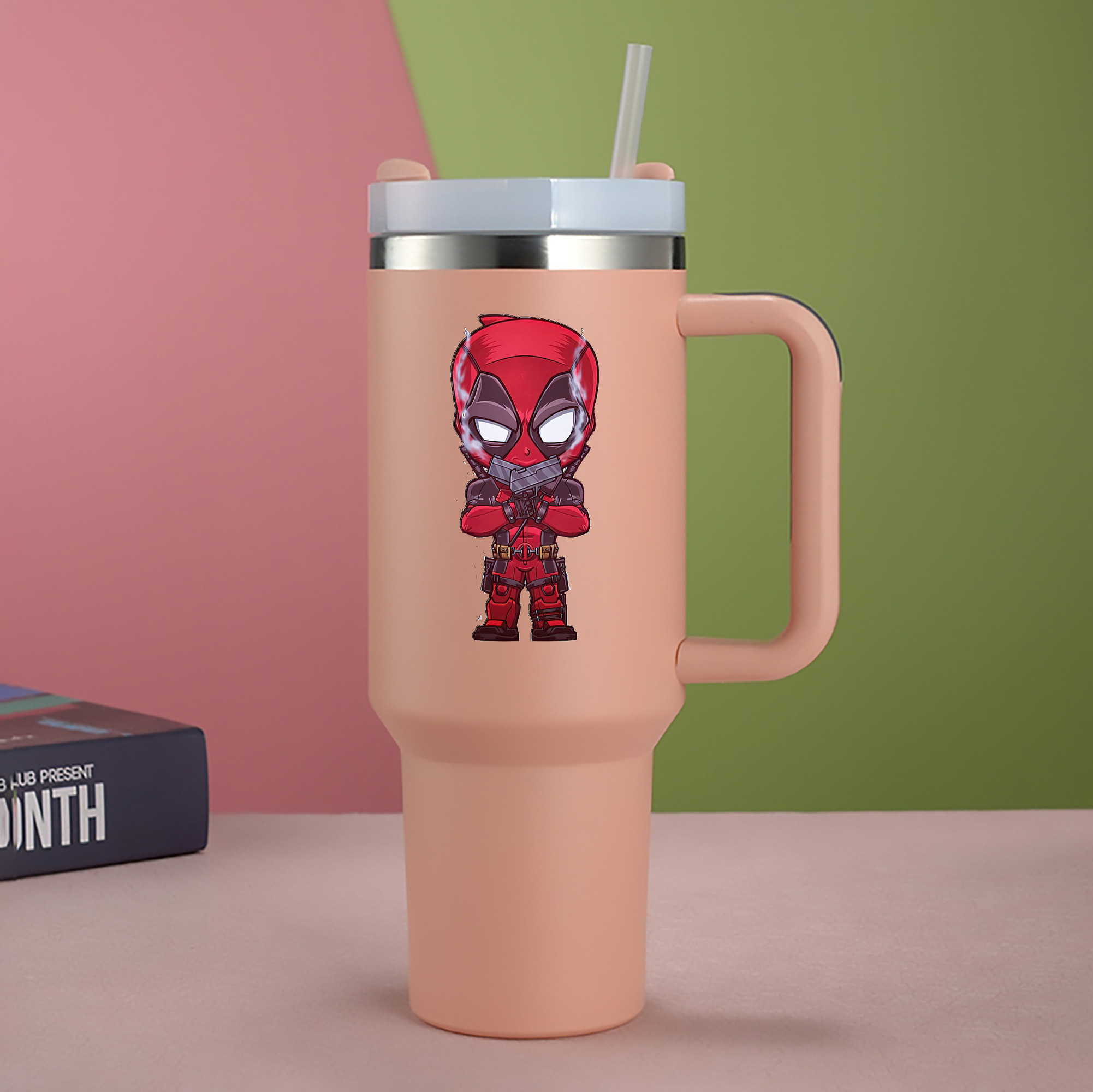 （画像用） Deadpool デッドプール 1200mL車用タンブラー - クリスタルステッカー（プラスチックストロー付き）