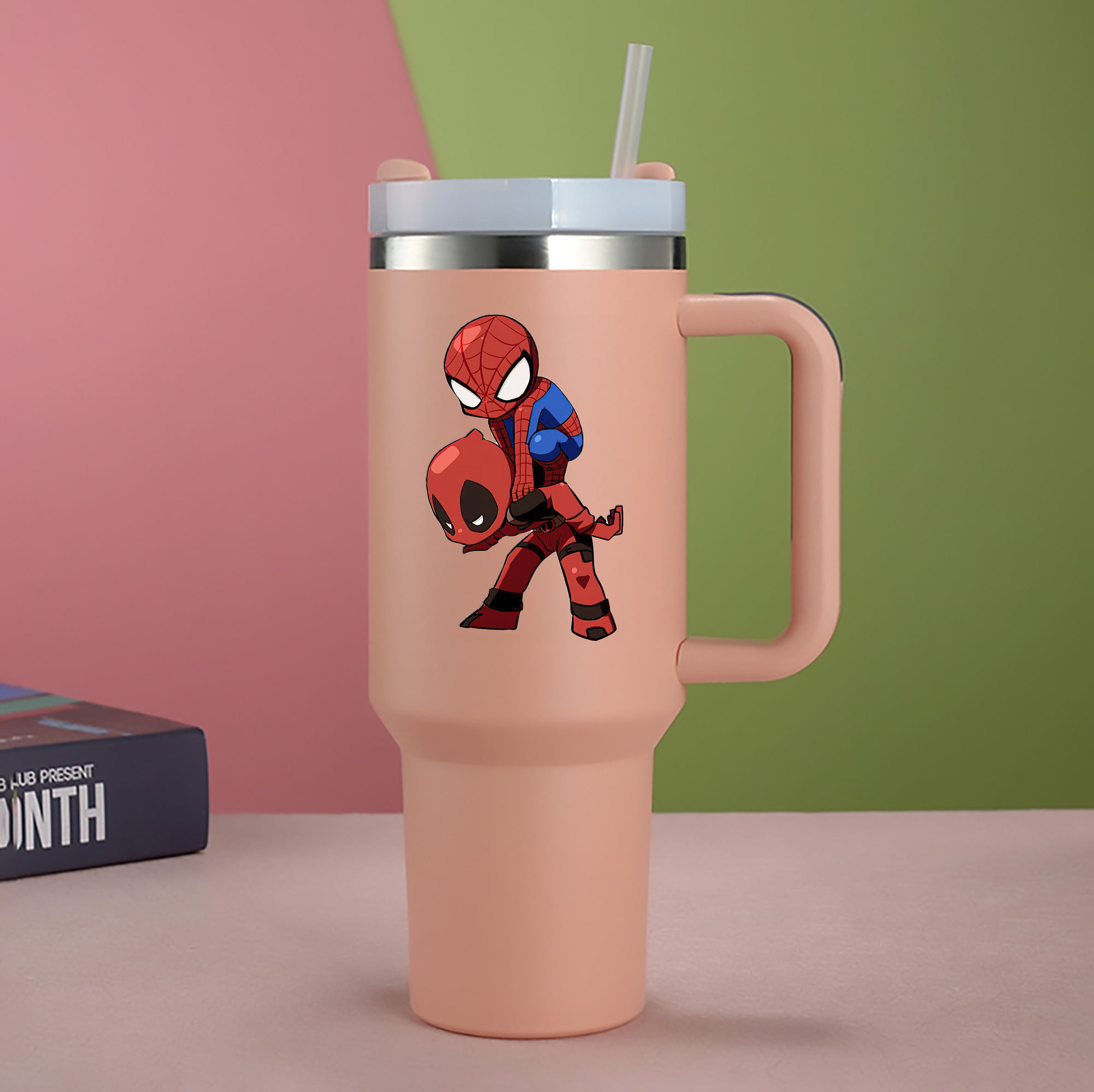 （画像用） Deadpool デッドプール 1200mL車用タンブラー - クリスタルステッカー（プラスチックストロー付き）