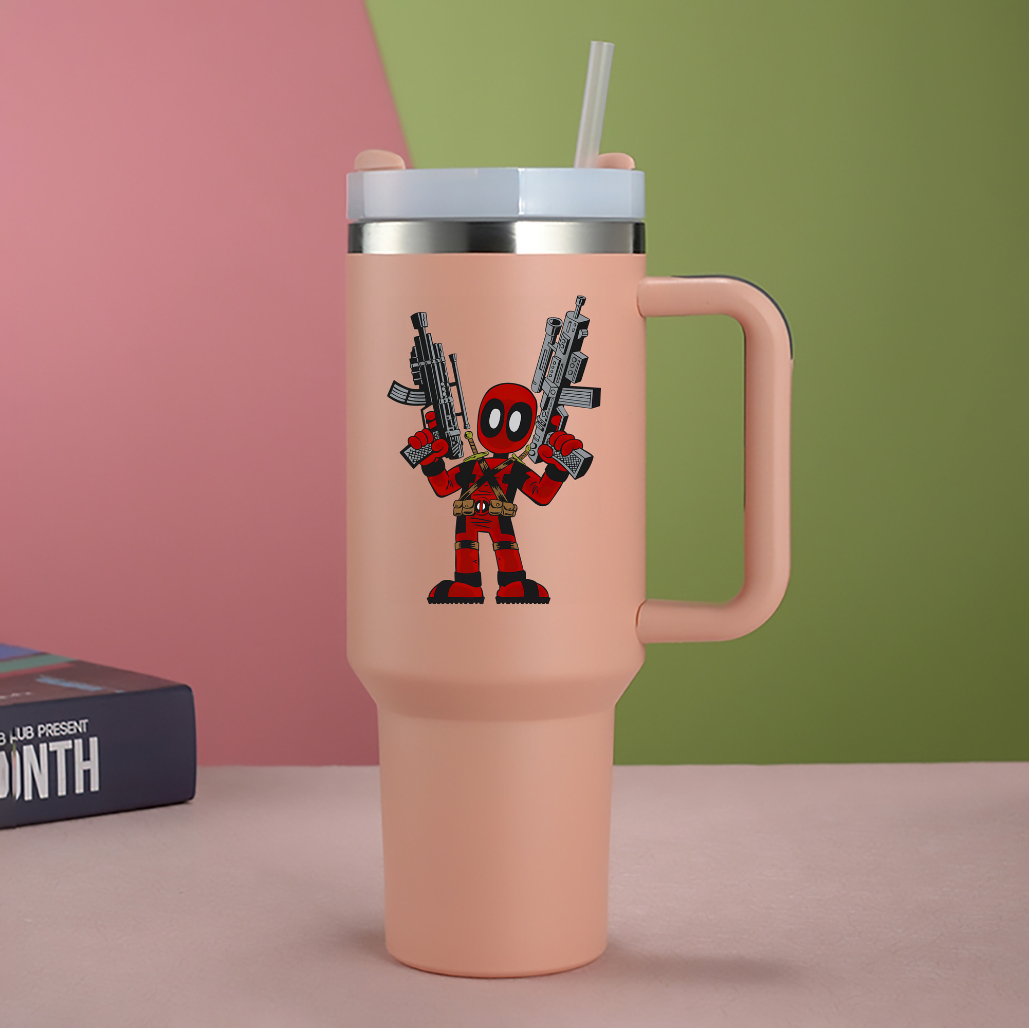 （画像用） Deadpool デッドプール 1200mL車用タンブラー - クリスタルステッカー（プラスチックストロー付き）