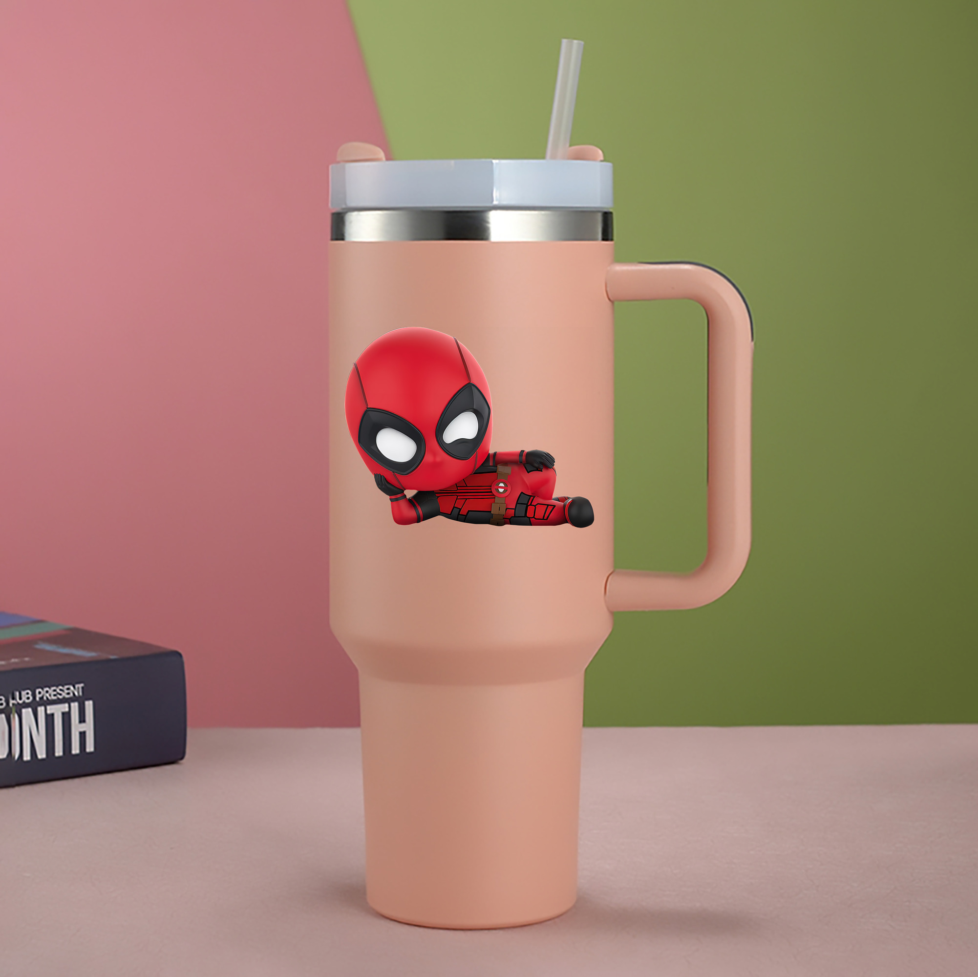 （画像用） Deadpool デッドプール 1200mL車用タンブラー - クリスタルステッカー（プラスチックストロー付き）