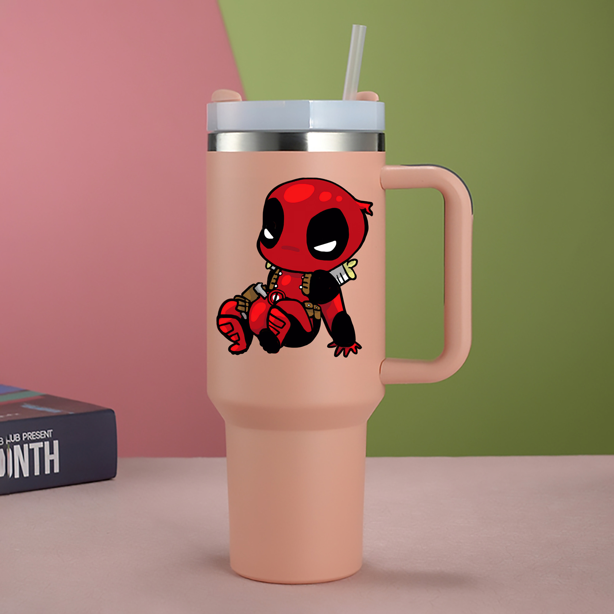 （画像用） Deadpool デッドプール 1200mL車用タンブラー - クリスタルステッカー（プラスチックストロー付き）