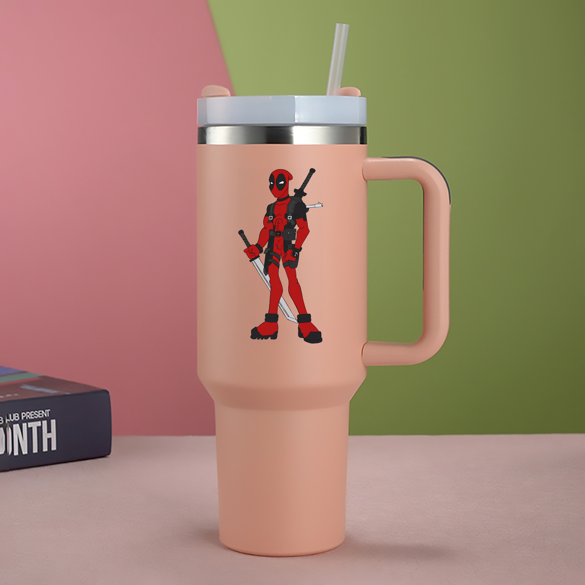 （画像用） Deadpool デッドプール 1200mL車用タンブラー - クリスタルステッカー（プラスチックストロー付き）