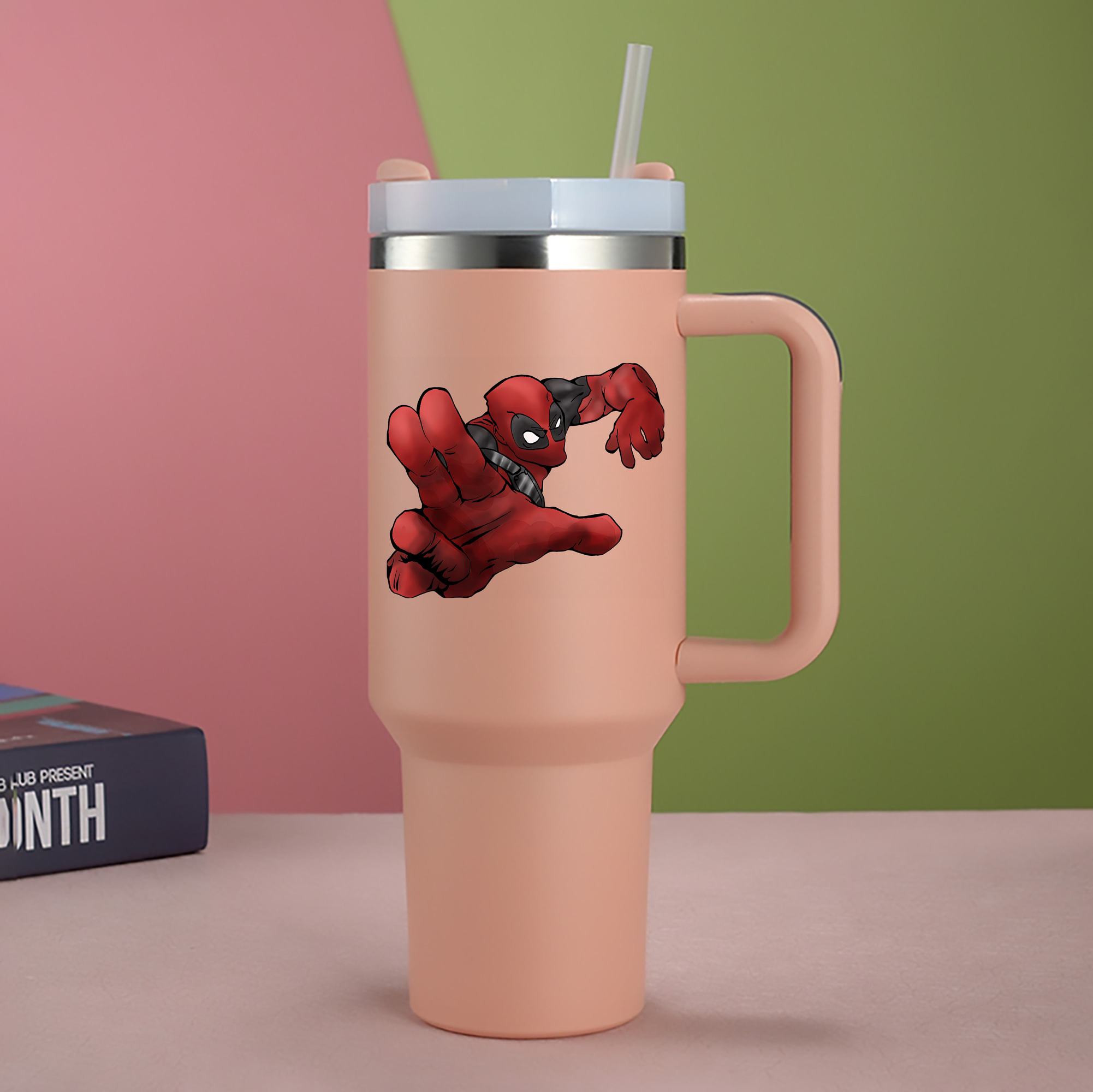 （画像用） Deadpool デッドプール 1200mL車用タンブラー - クリスタルステッカー（プラスチックストロー付き）