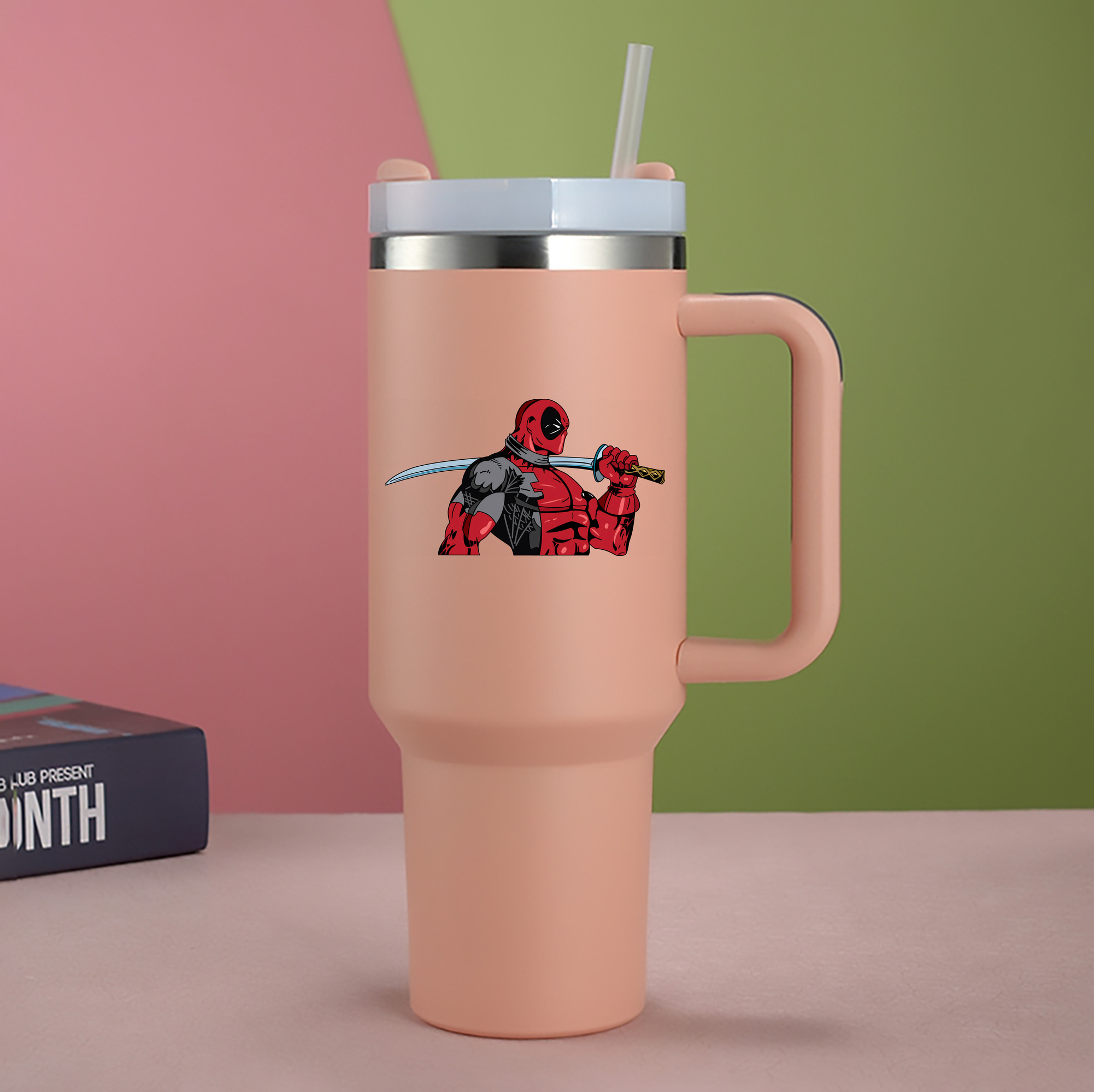 （画像用） Deadpool デッドプール 1200mL車用タンブラー - クリスタルステッカー（プラスチックストロー付き）
