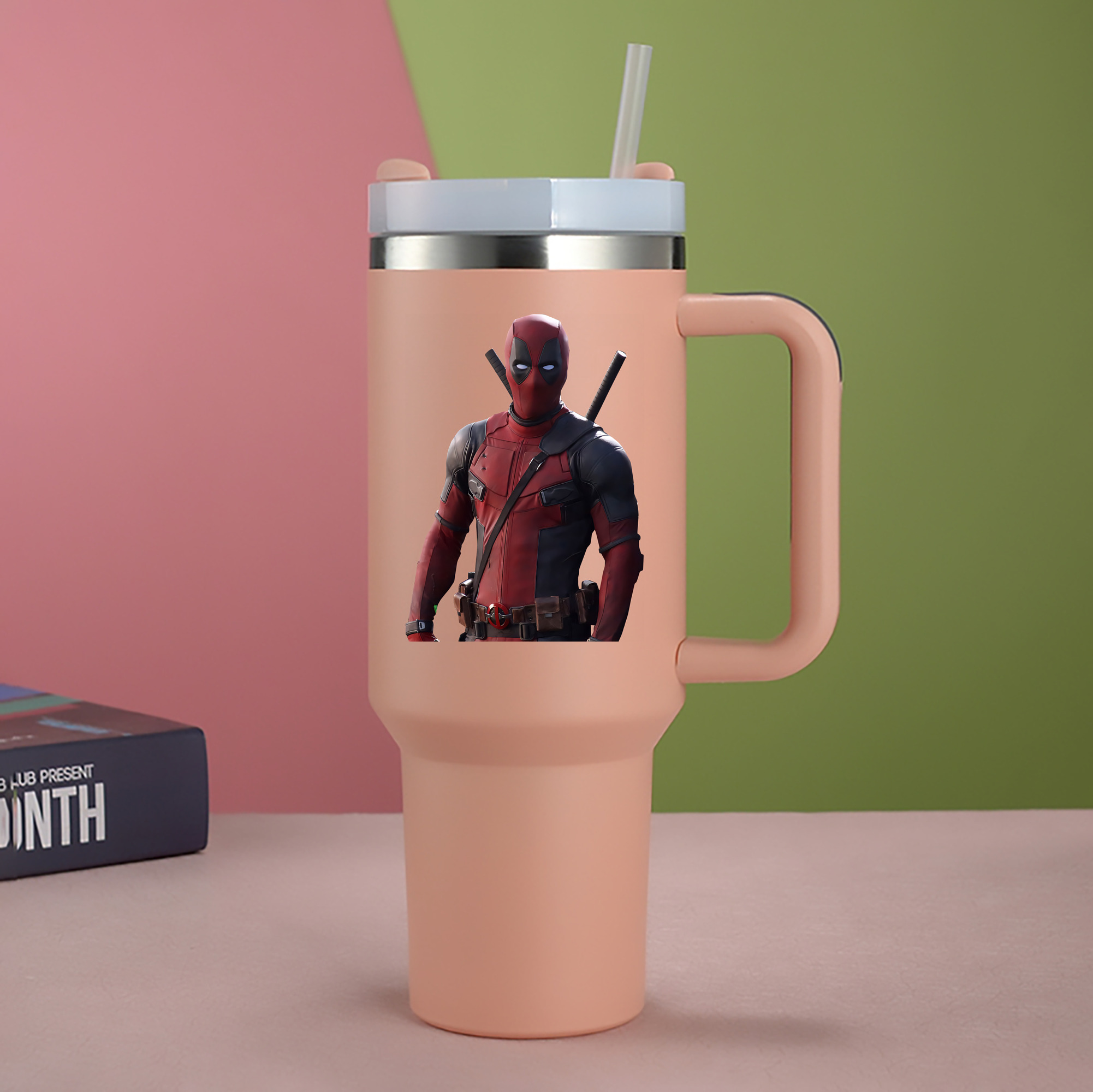 （画像用） Deadpool デッドプール 1200mL車用タンブラー - クリスタルステッカー（プラスチックストロー付き）