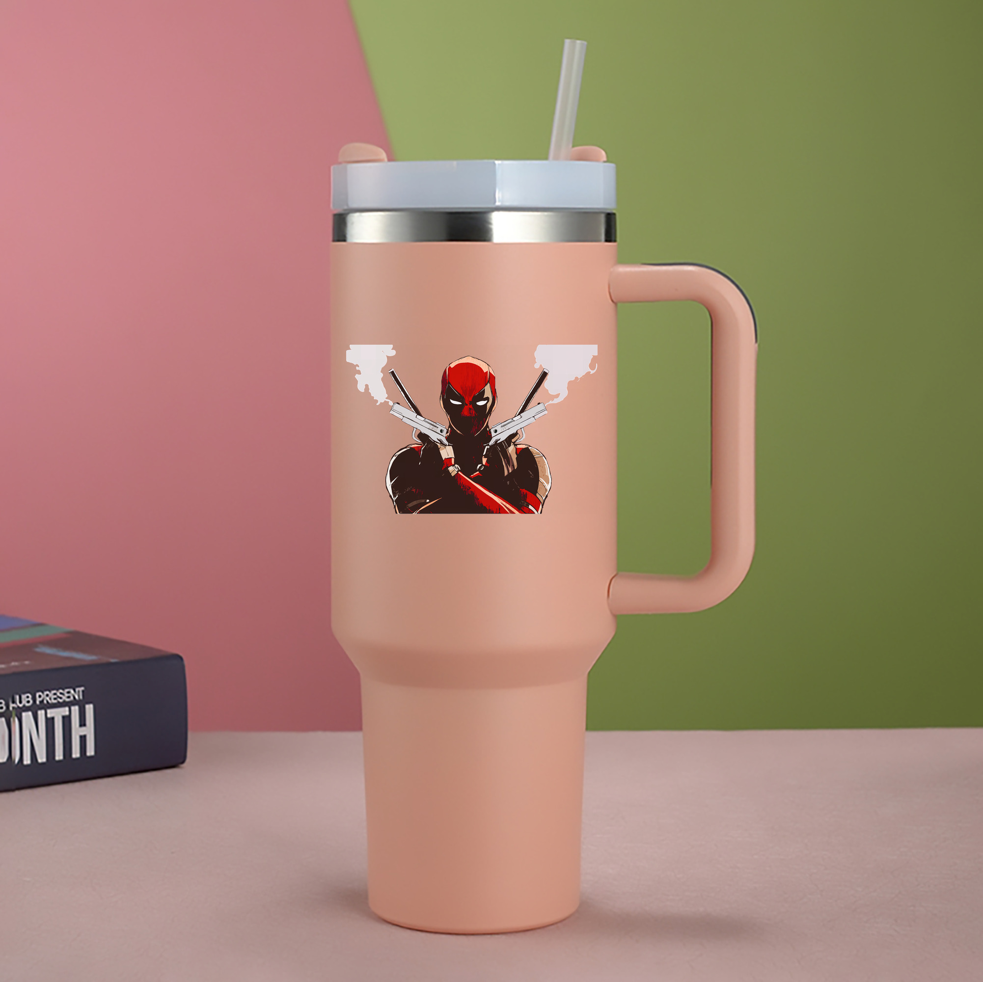 （画像用） Deadpool デッドプール 1200mL車用タンブラー - クリスタルステッカー（プラスチックストロー付き）