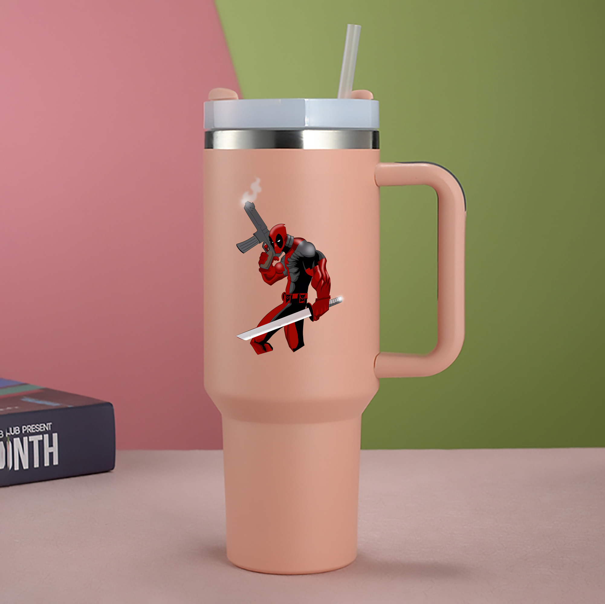 （画像用） Deadpool デッドプール 1200mL車用タンブラー - クリスタルステッカー（プラスチックストロー付き）