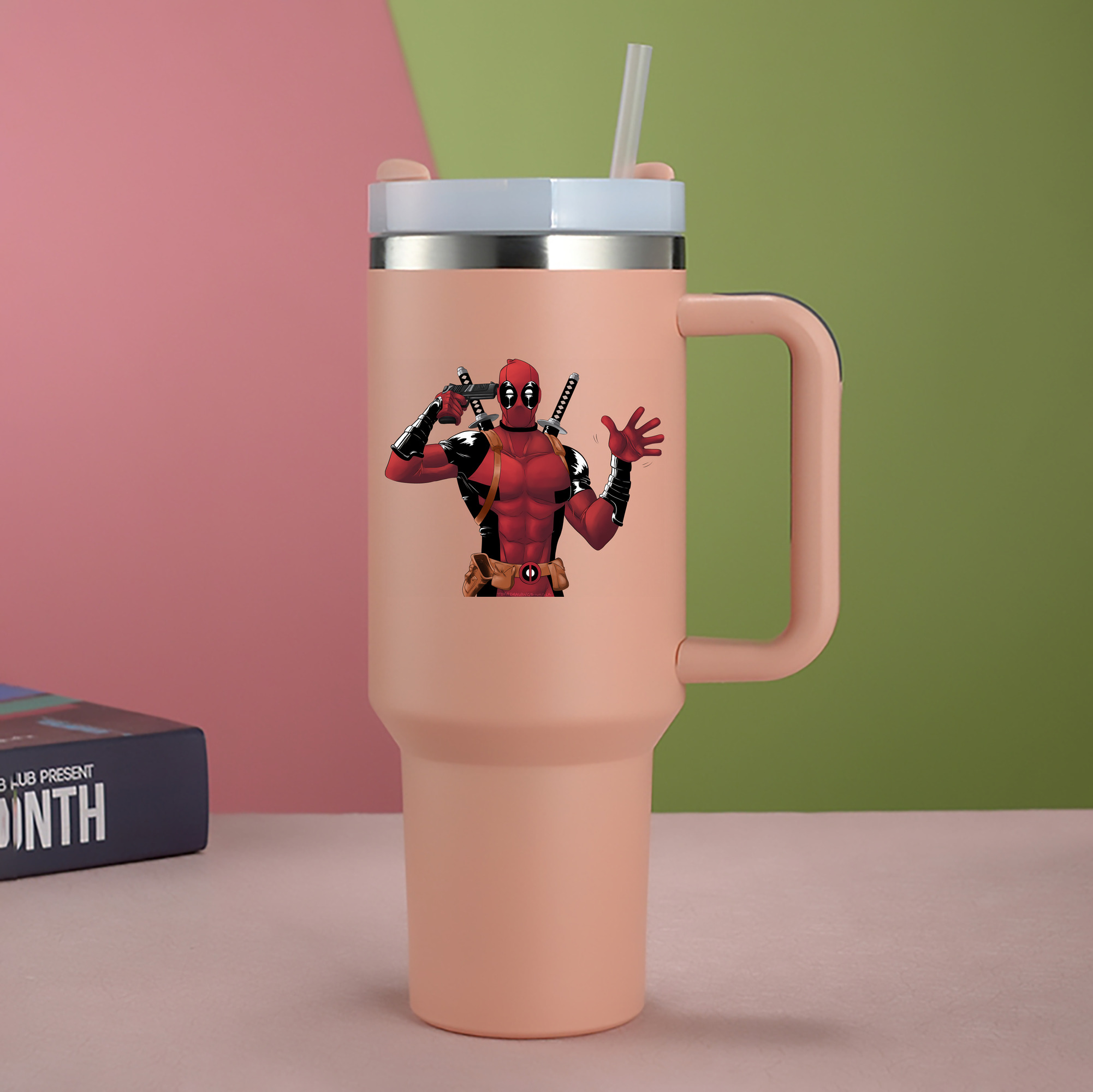 （画像用） Deadpool デッドプール 1200mL車用タンブラー - クリスタルステッカー（プラスチックストロー付き）