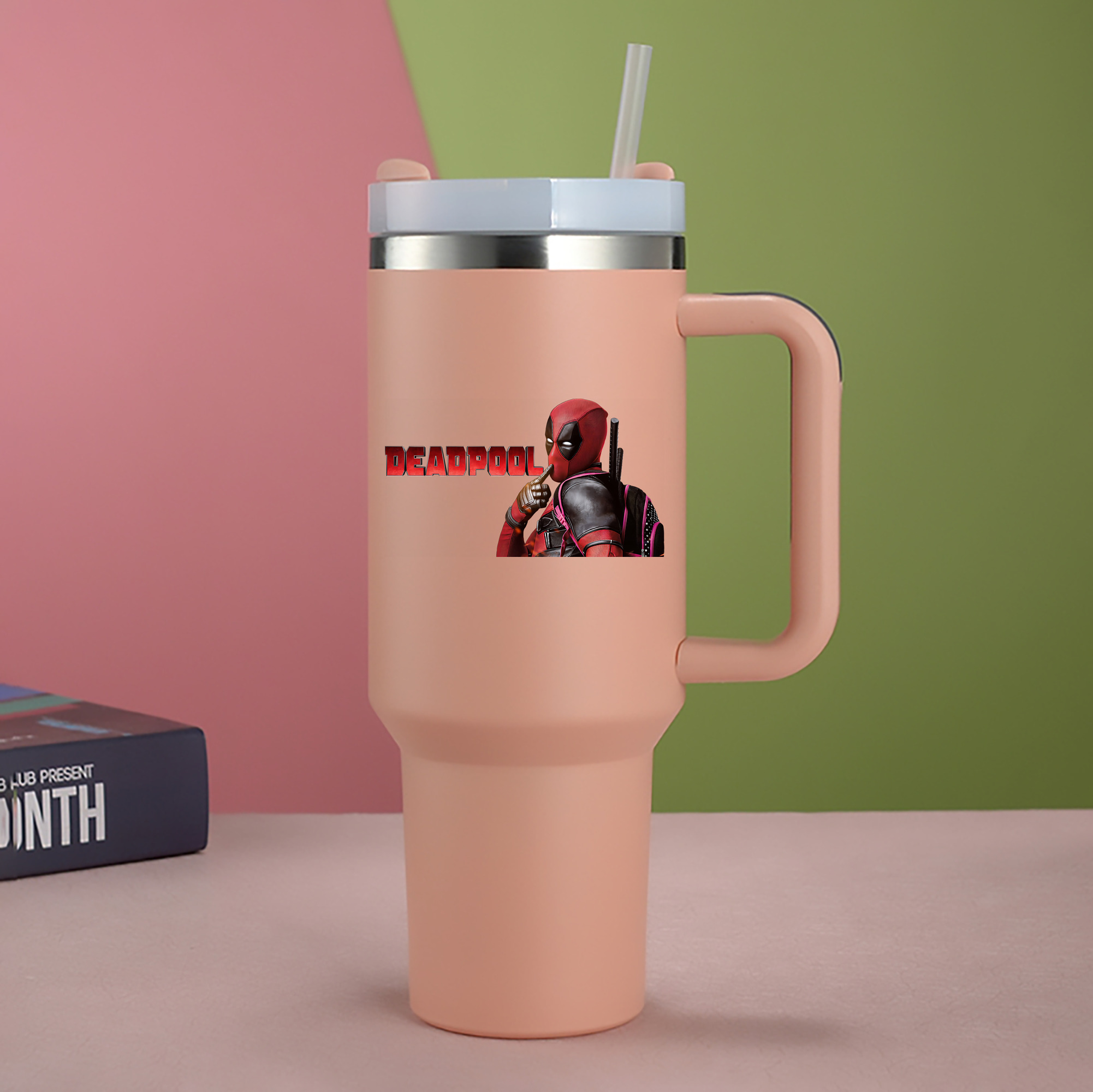 （画像用） Deadpool デッドプール 1200mL車用タンブラー - クリスタルステッカー（プラスチックストロー付き）