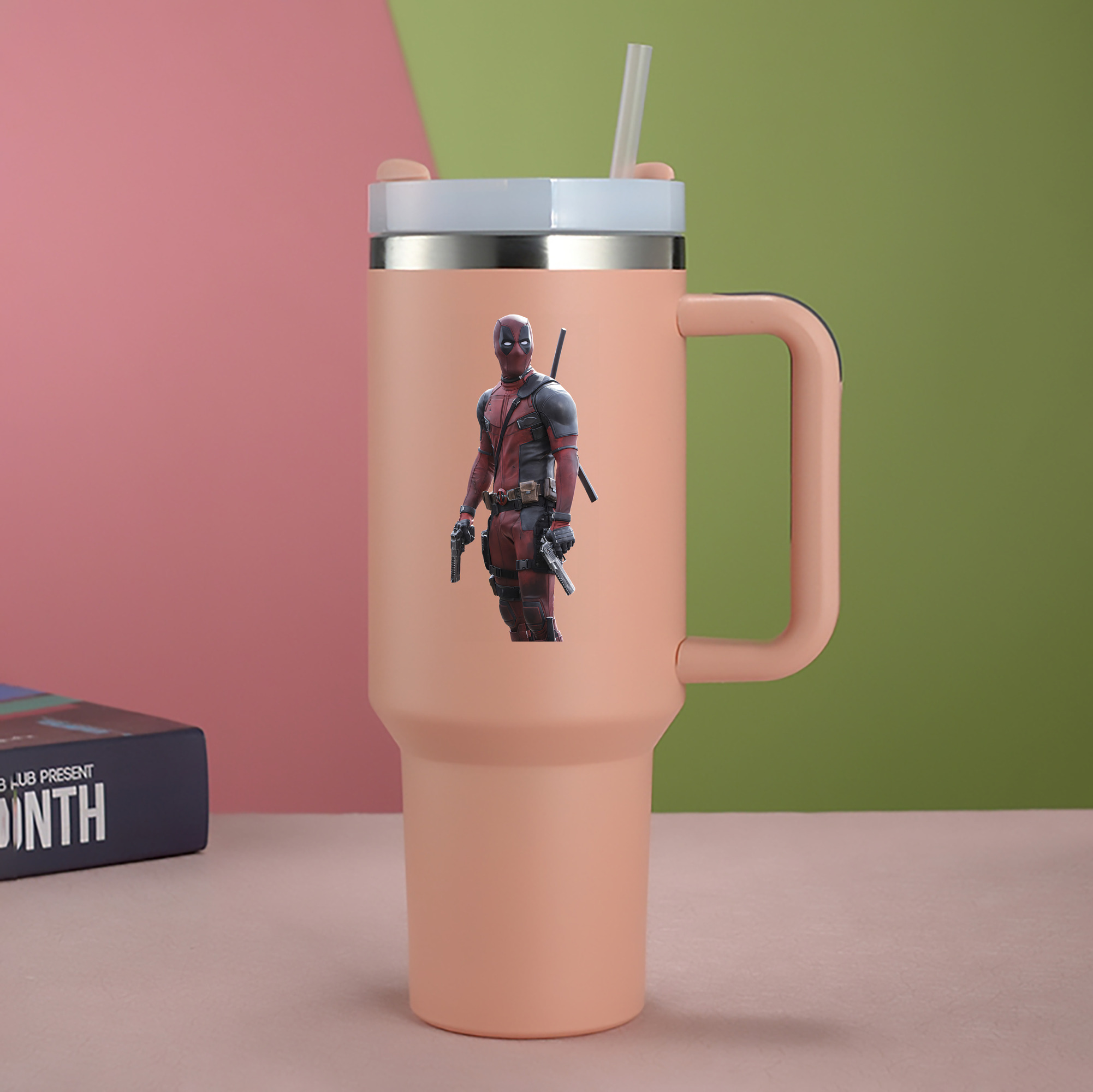 （画像用） Deadpool デッドプール 1200mL車用タンブラー - クリスタルステッカー（プラスチックストロー付き）