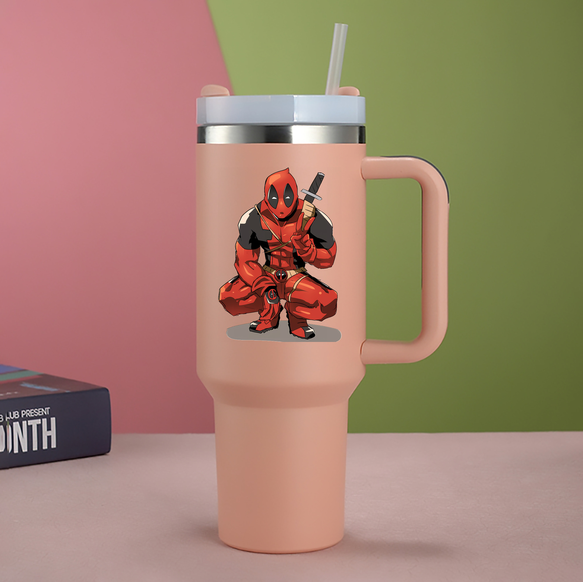 （画像用） Deadpool デッドプール 1200mL車用タンブラー - クリスタルステッカー（プラスチックストロー付き）