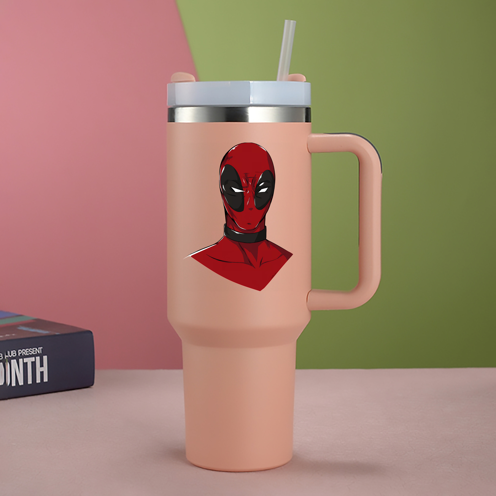 （画像用） Deadpool デッドプール 1200mL車用タンブラー - クリスタルステッカー（プラスチックストロー付き）