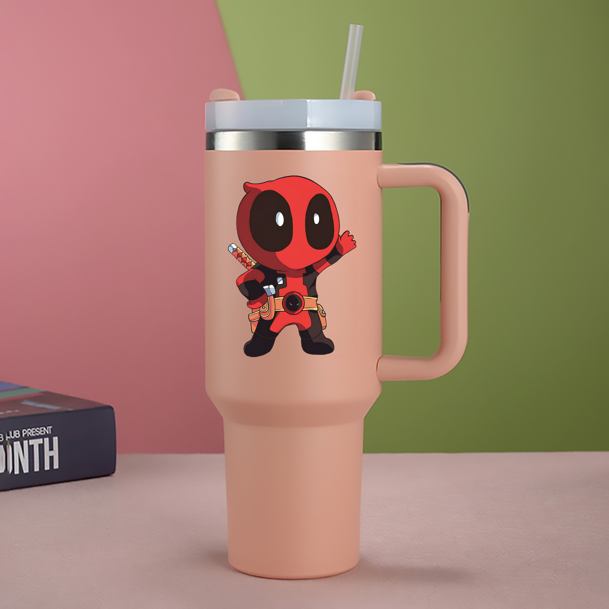 （画像用） Deadpool デッドプール 1200mL車用タンブラー - クリスタルステッカー（プラスチックストロー付き）