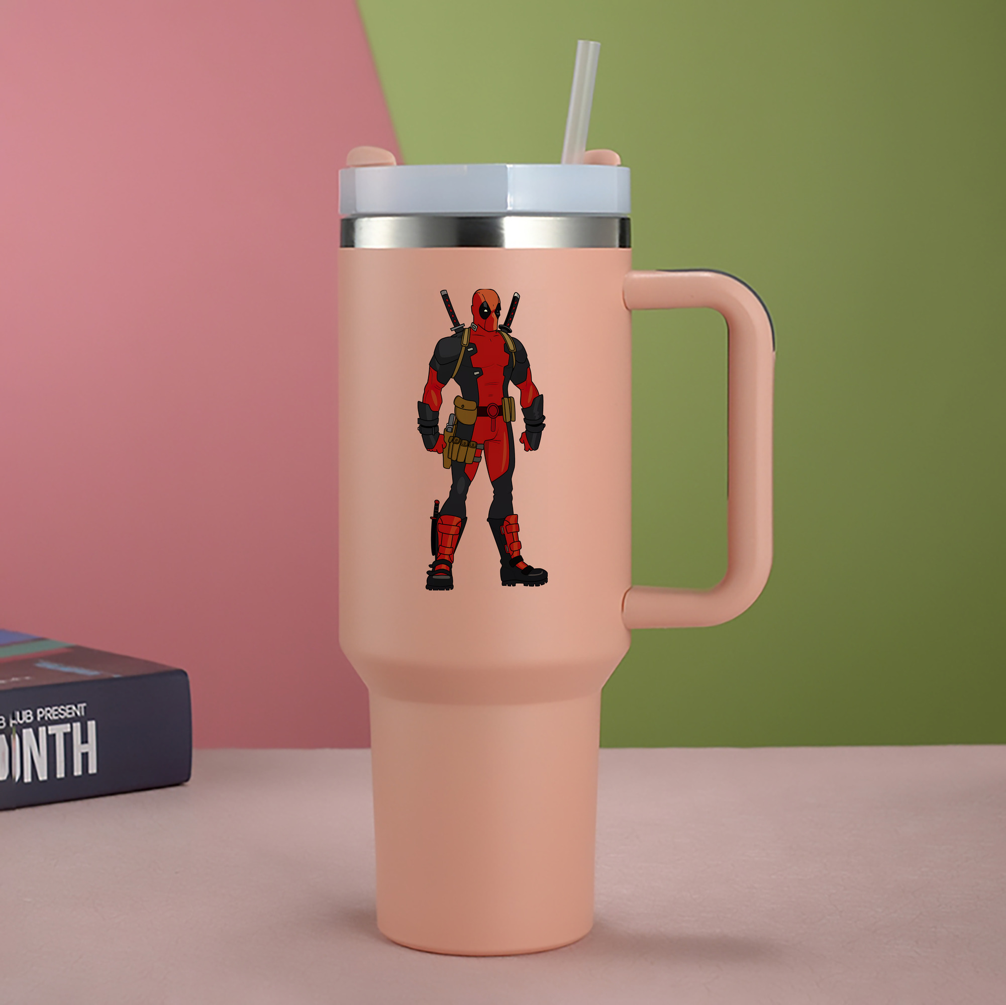 （画像用） Deadpool デッドプール 1200mL車用タンブラー - クリスタルステッカー（プラスチックストロー付き）