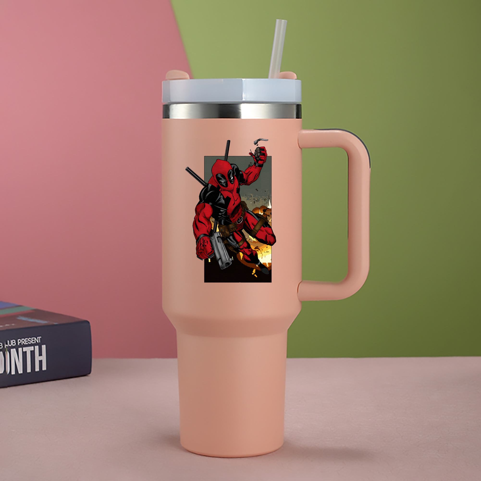 （画像用） Deadpool デッドプール 1200mL車用タンブラー - クリスタルステッカー（プラスチックストロー付き）