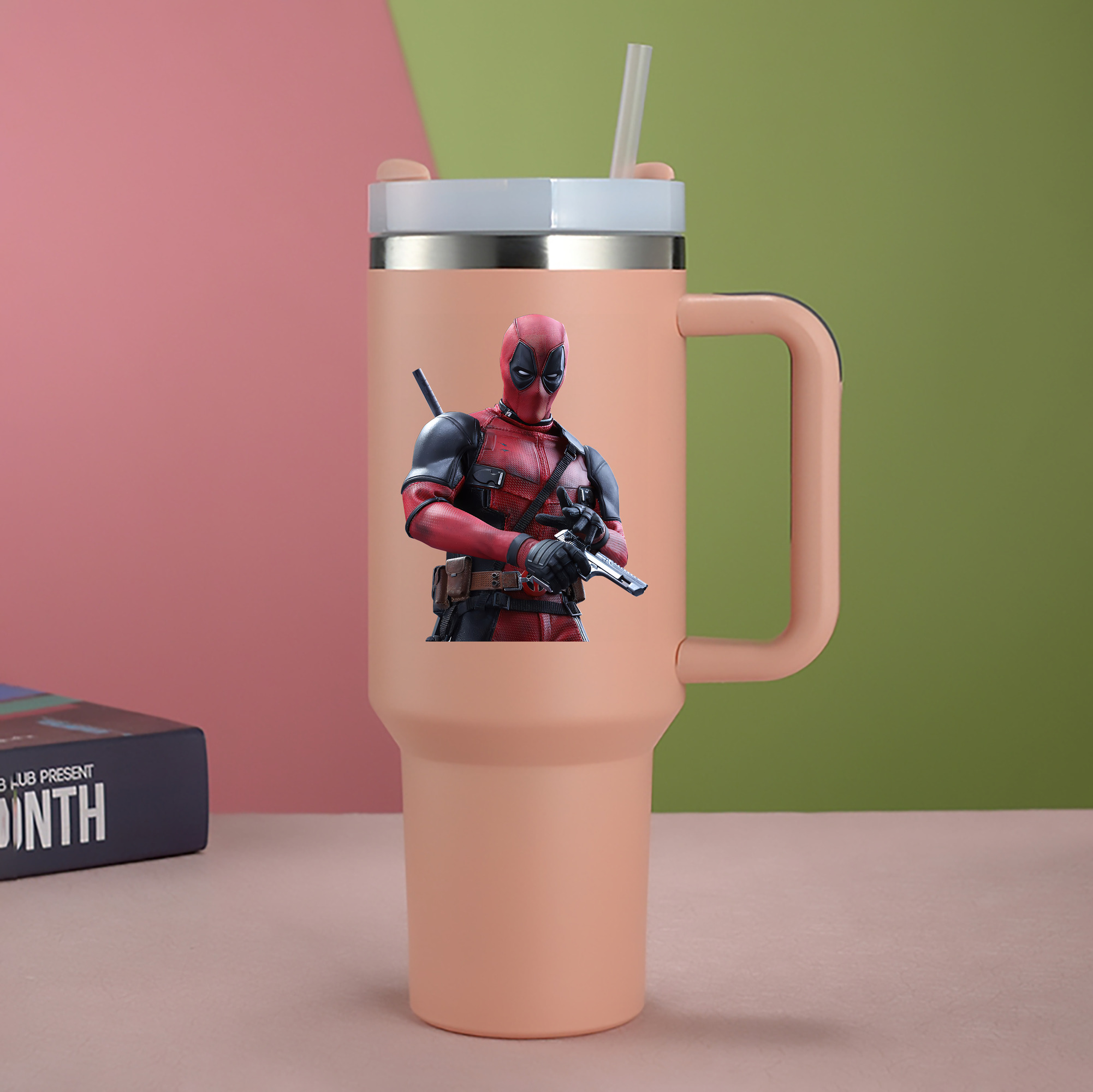 （画像用） Deadpool デッドプール 1200mL車用タンブラー - クリスタルステッカー（プラスチックストロー付き）