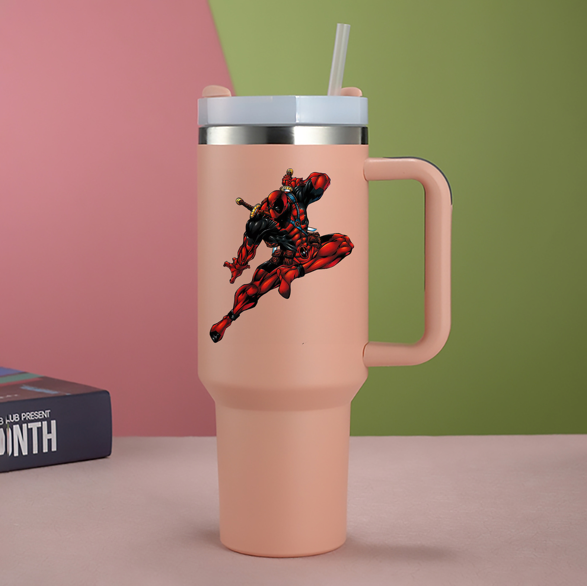 （画像用） Deadpool デッドプール 1200mL車用タンブラー - クリスタルステッカー（プラスチックストロー付き）