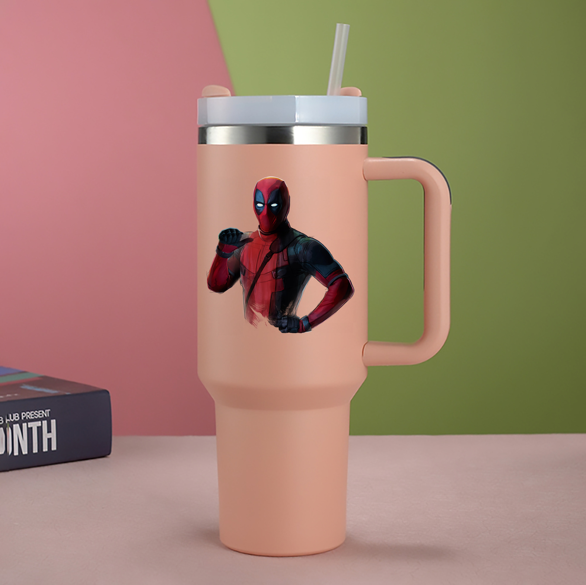 （画像用） Deadpool デッドプール 1200mL車用タンブラー - クリスタルステッカー（プラスチックストロー付き）