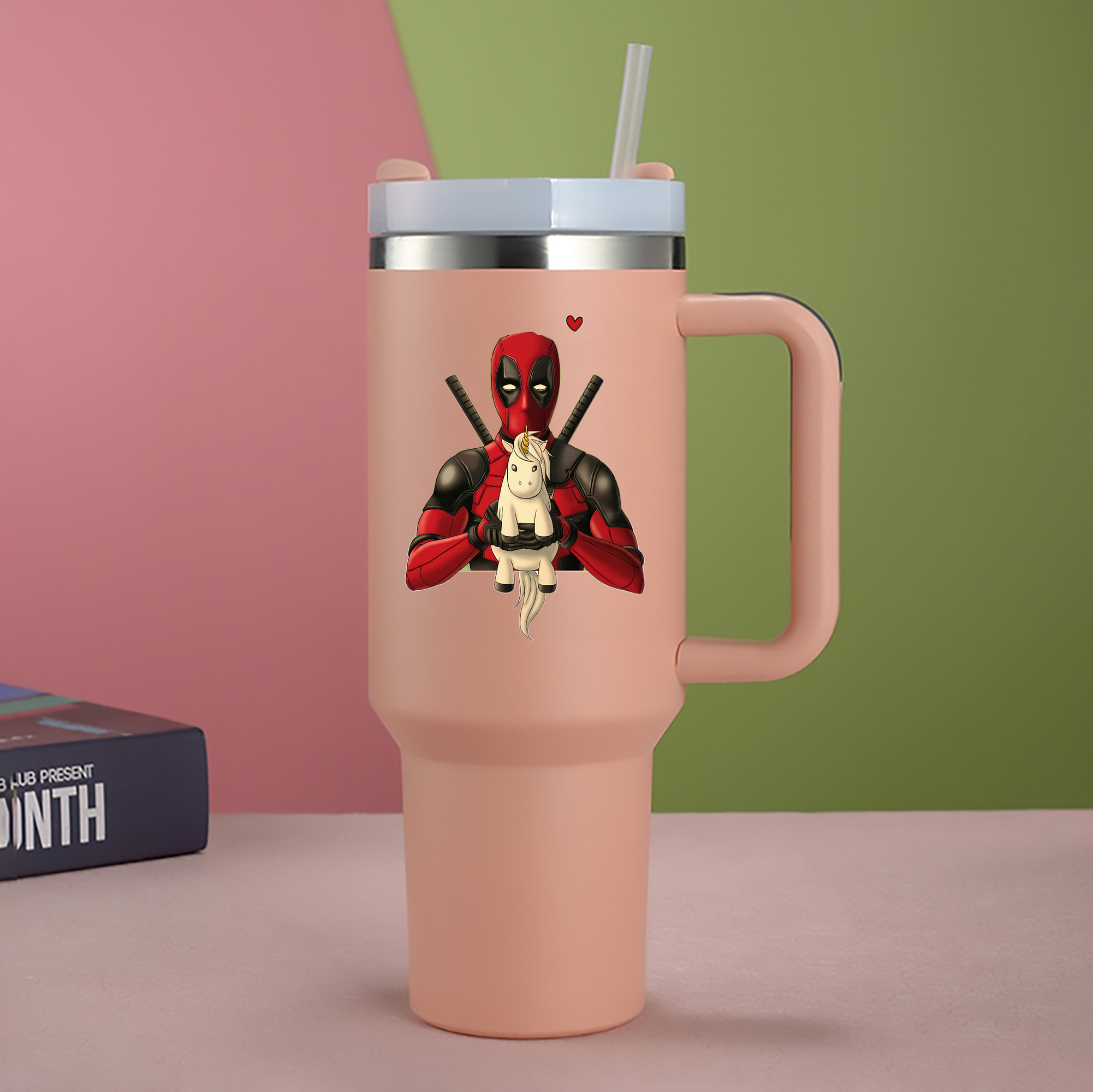 （画像用） Deadpool デッドプール 1200mL車用タンブラー - クリスタルステッカー（プラスチックストロー付き）