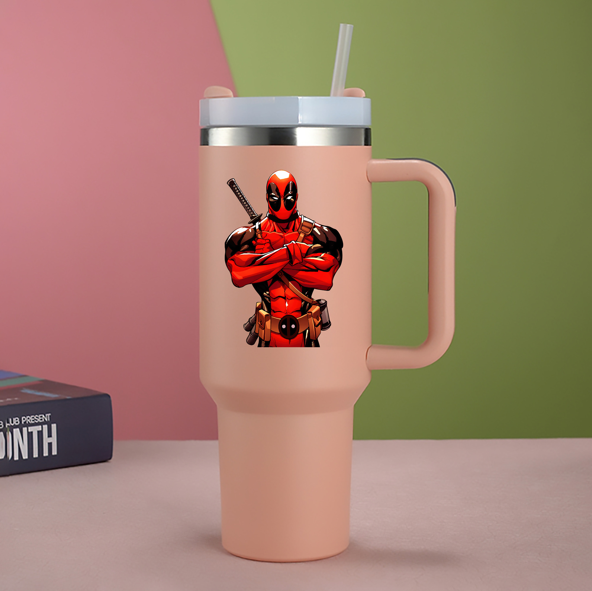 （画像用） Deadpool デッドプール 1200mL車用タンブラー - クリスタルステッカー（プラスチックストロー付き）
