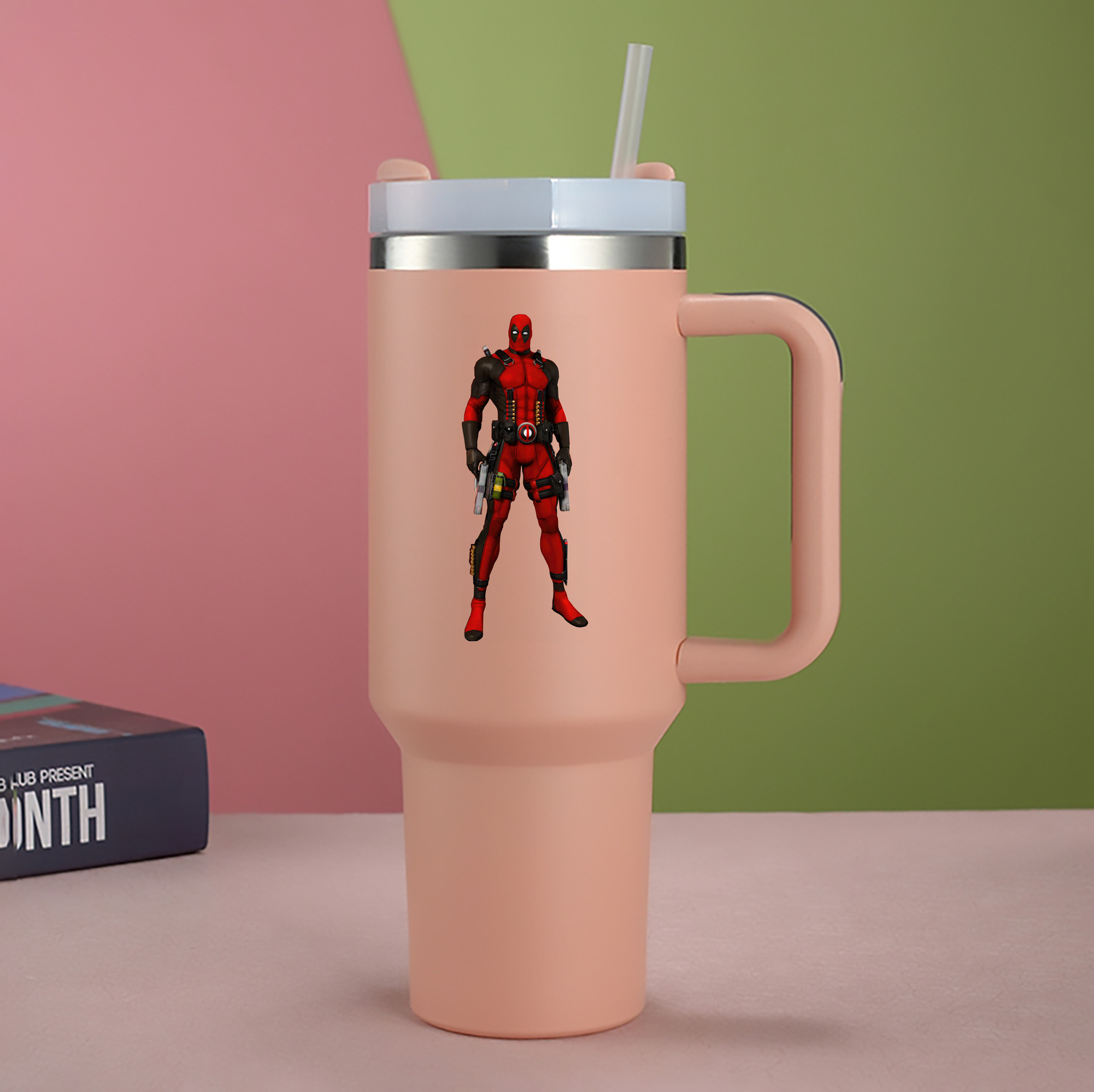 （画像用） Deadpool デッドプール 1200mL車用タンブラー - クリスタルステッカー（プラスチックストロー付き）