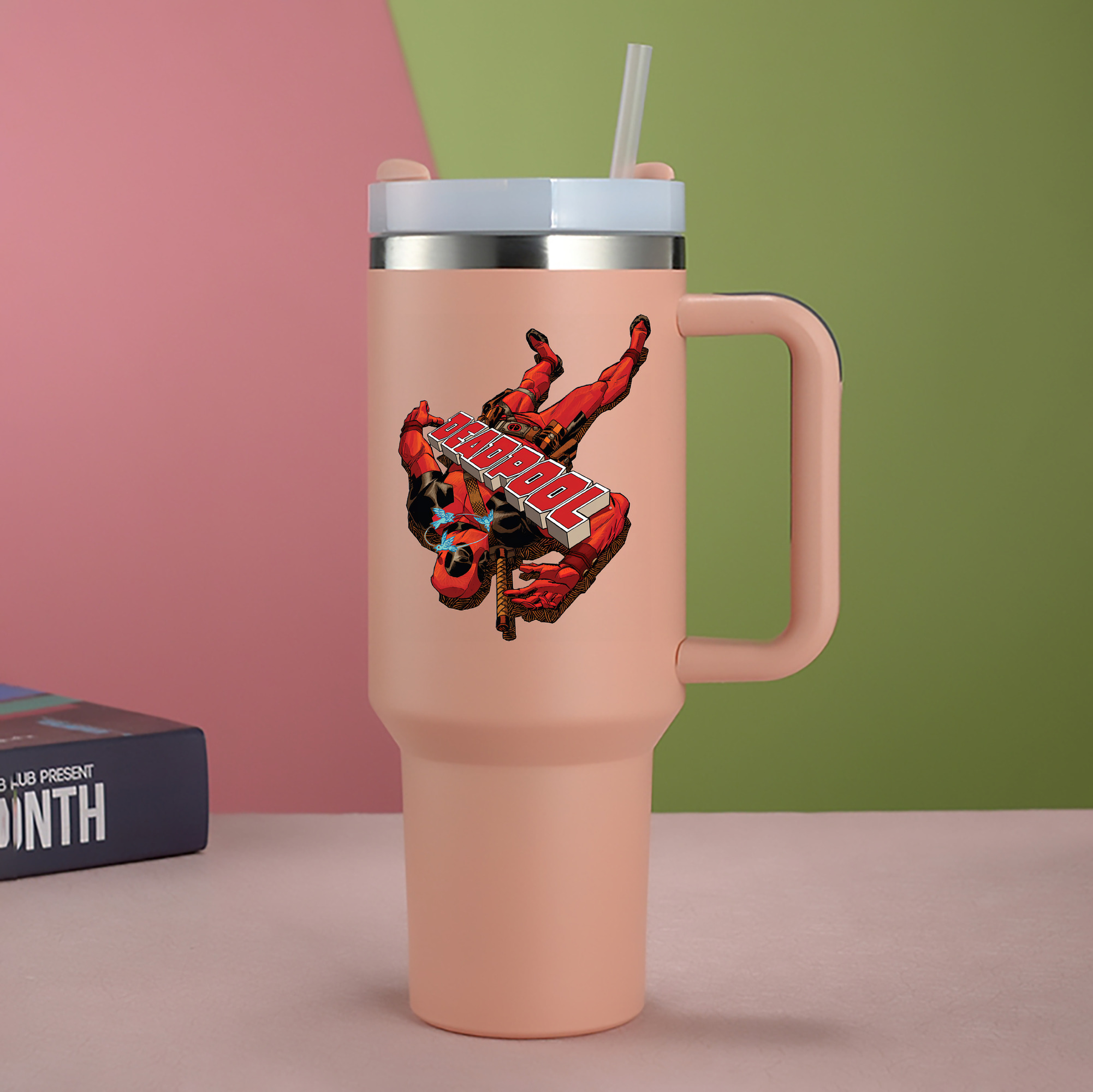 （画像用） Deadpool デッドプール 1200mL車用タンブラー - クリスタルステッカー（プラスチックストロー付き）