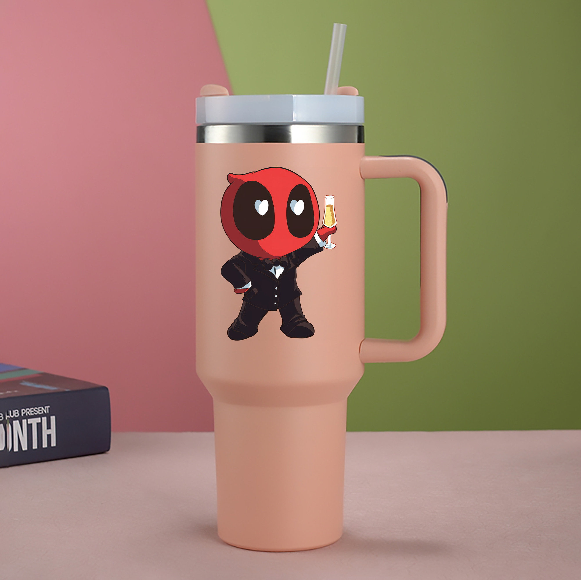 （画像用） Deadpool デッドプール 1200mL車用タンブラー - クリスタルステッカー（プラスチックストロー付き）