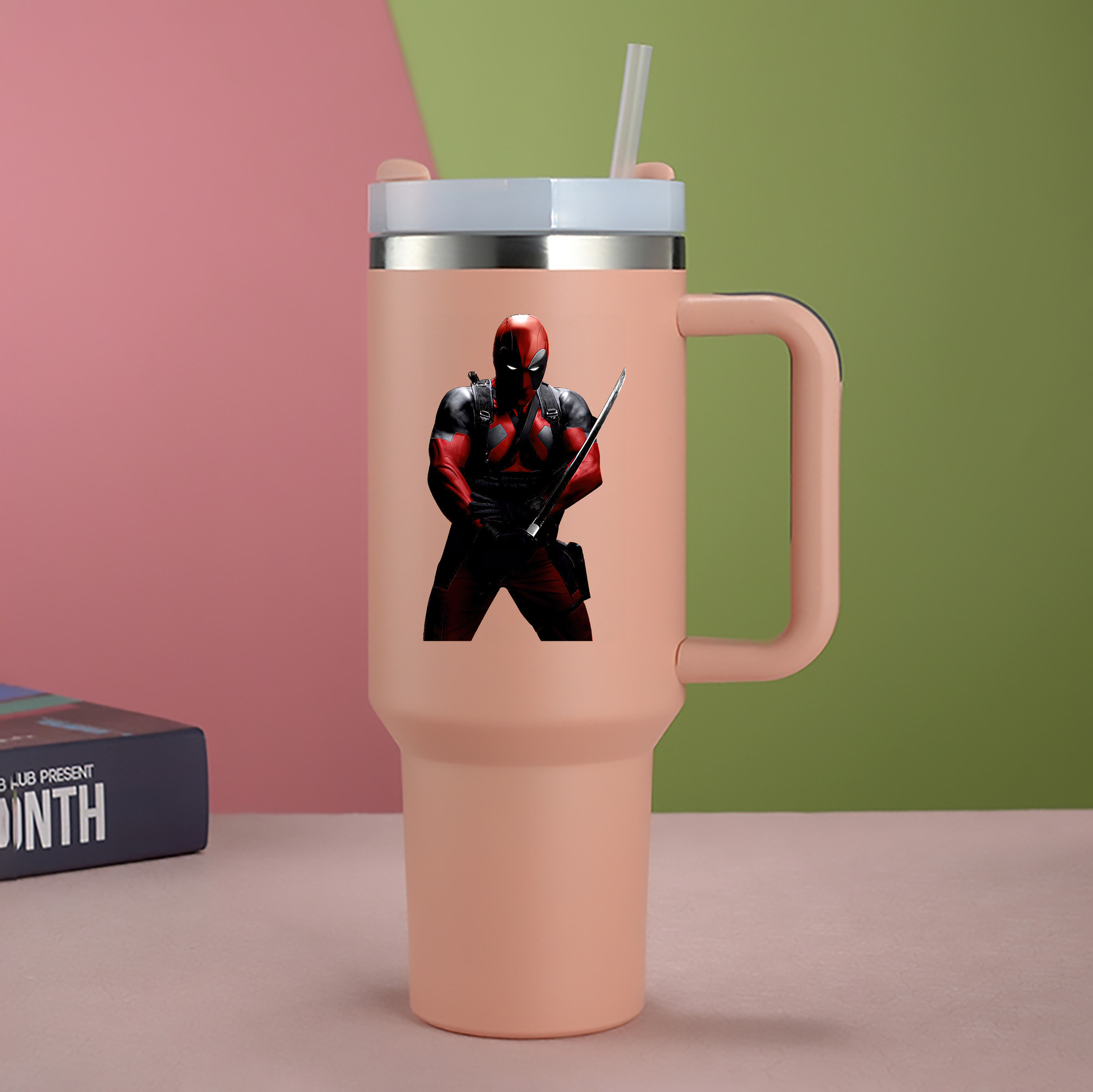 （画像用） Deadpool デッドプール 1200mL車用タンブラー - クリスタルステッカー（プラスチックストロー付き）