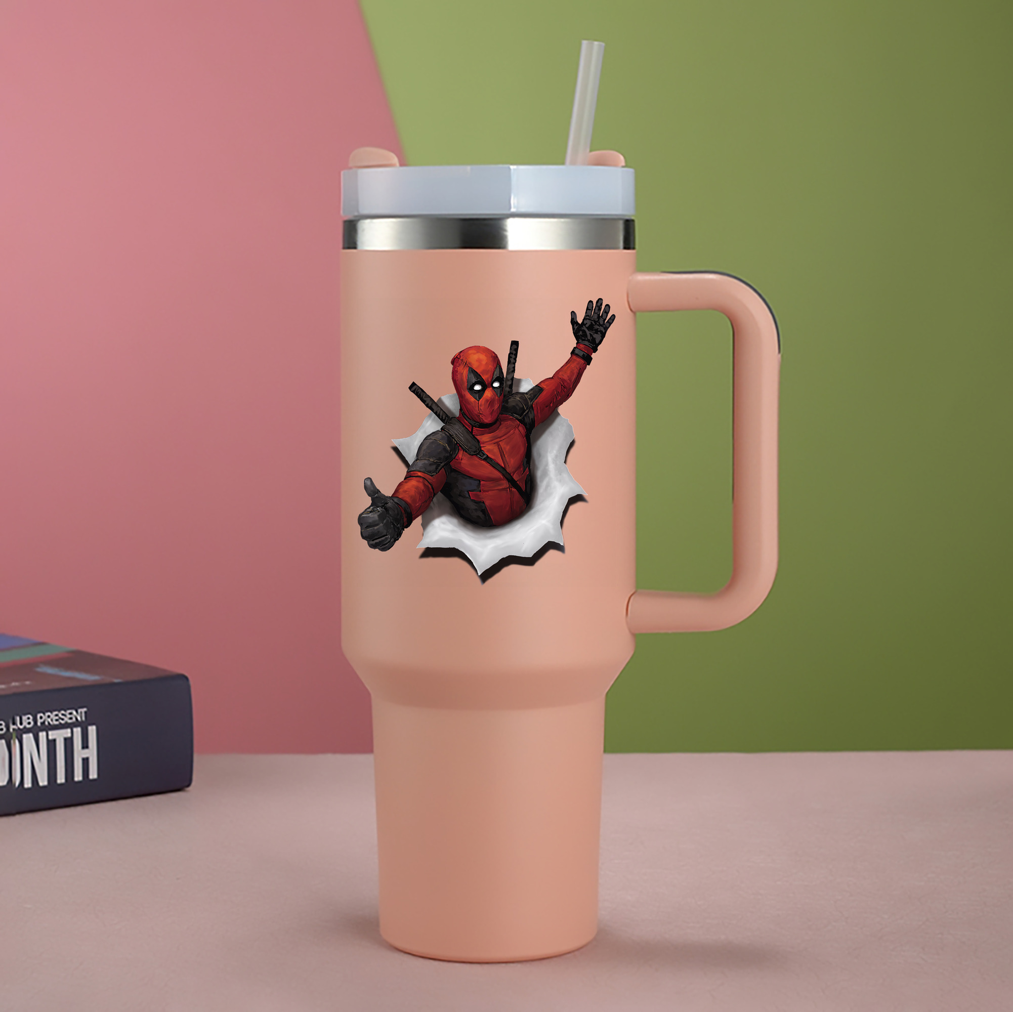 （画像用） Deadpool デッドプール 1200mL車用タンブラー - クリスタルステッカー（プラスチックストロー付き）
