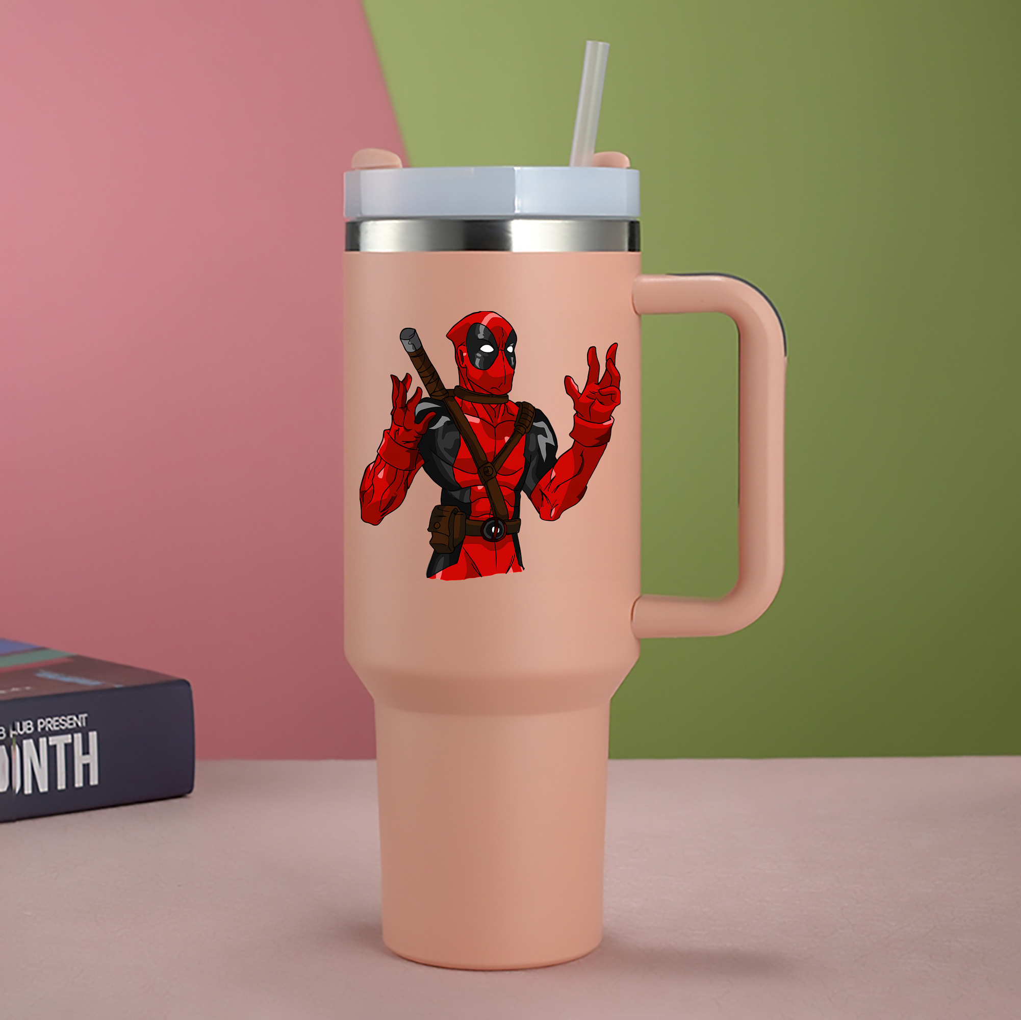 （画像用） Deadpool デッドプール 1200mL車用タンブラー - クリスタルステッカー（プラスチックストロー付き）