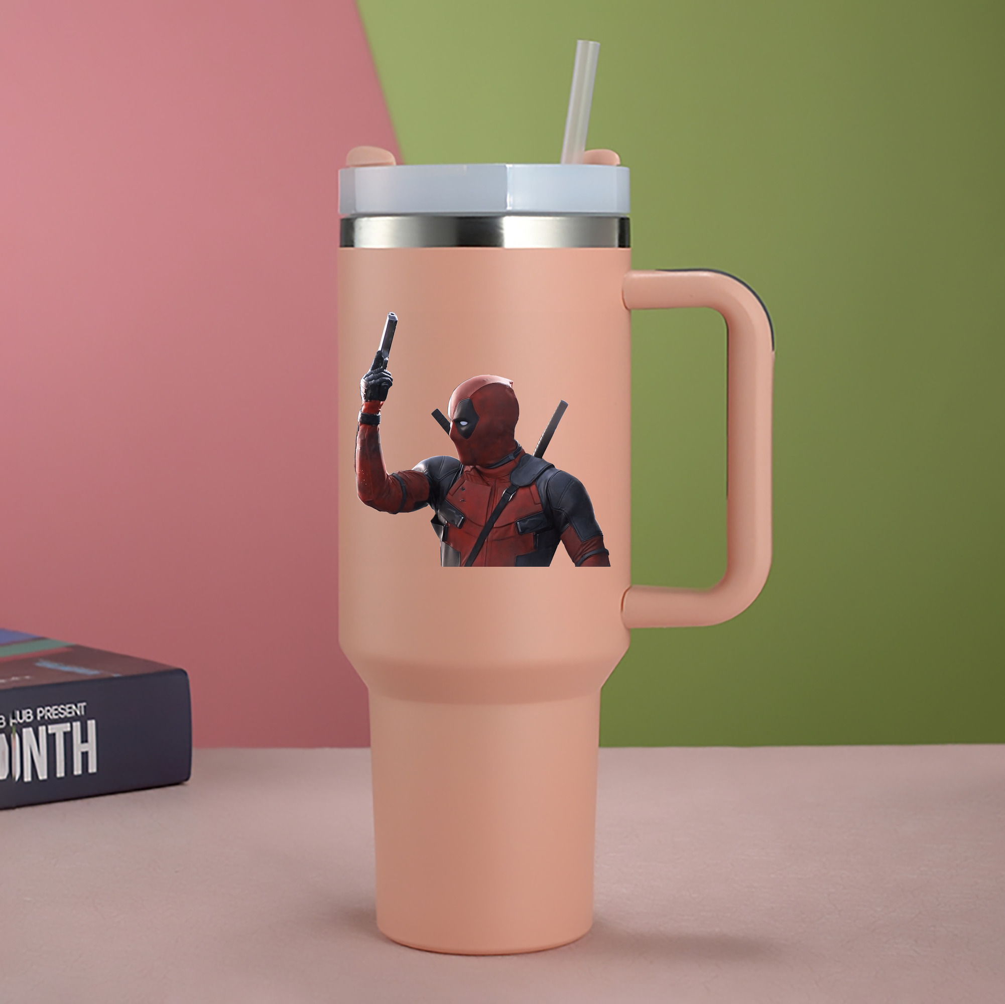 （画像用） Deadpool デッドプール 1200mL車用タンブラー - クリスタルステッカー（プラスチックストロー付き）