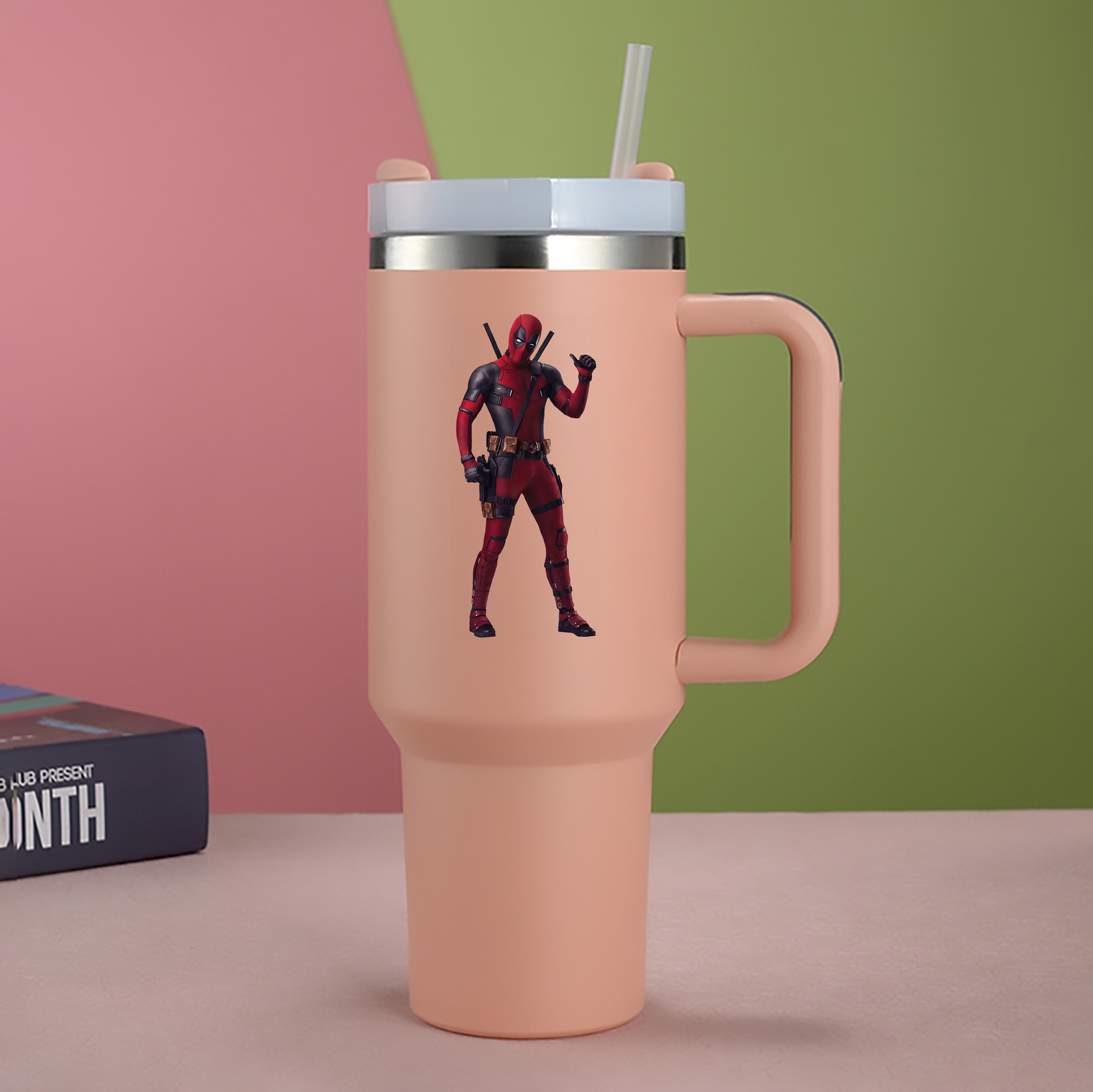 （画像用） Deadpool デッドプール 1200mL車用タンブラー - クリスタルステッカー（プラスチックストロー付き）