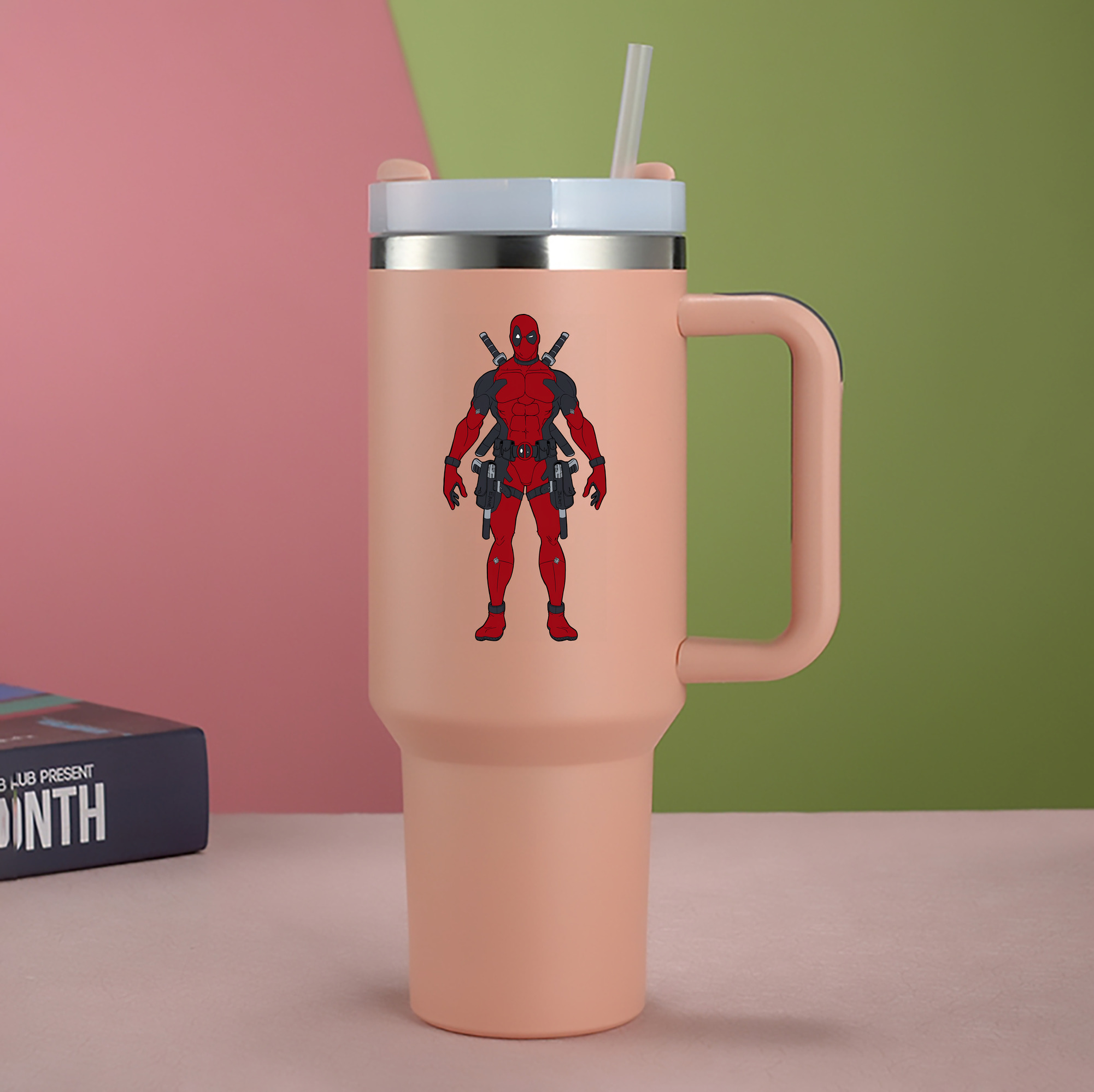 （画像用） Deadpool デッドプール 1200mL車用タンブラー - クリスタルステッカー（プラスチックストロー付き）