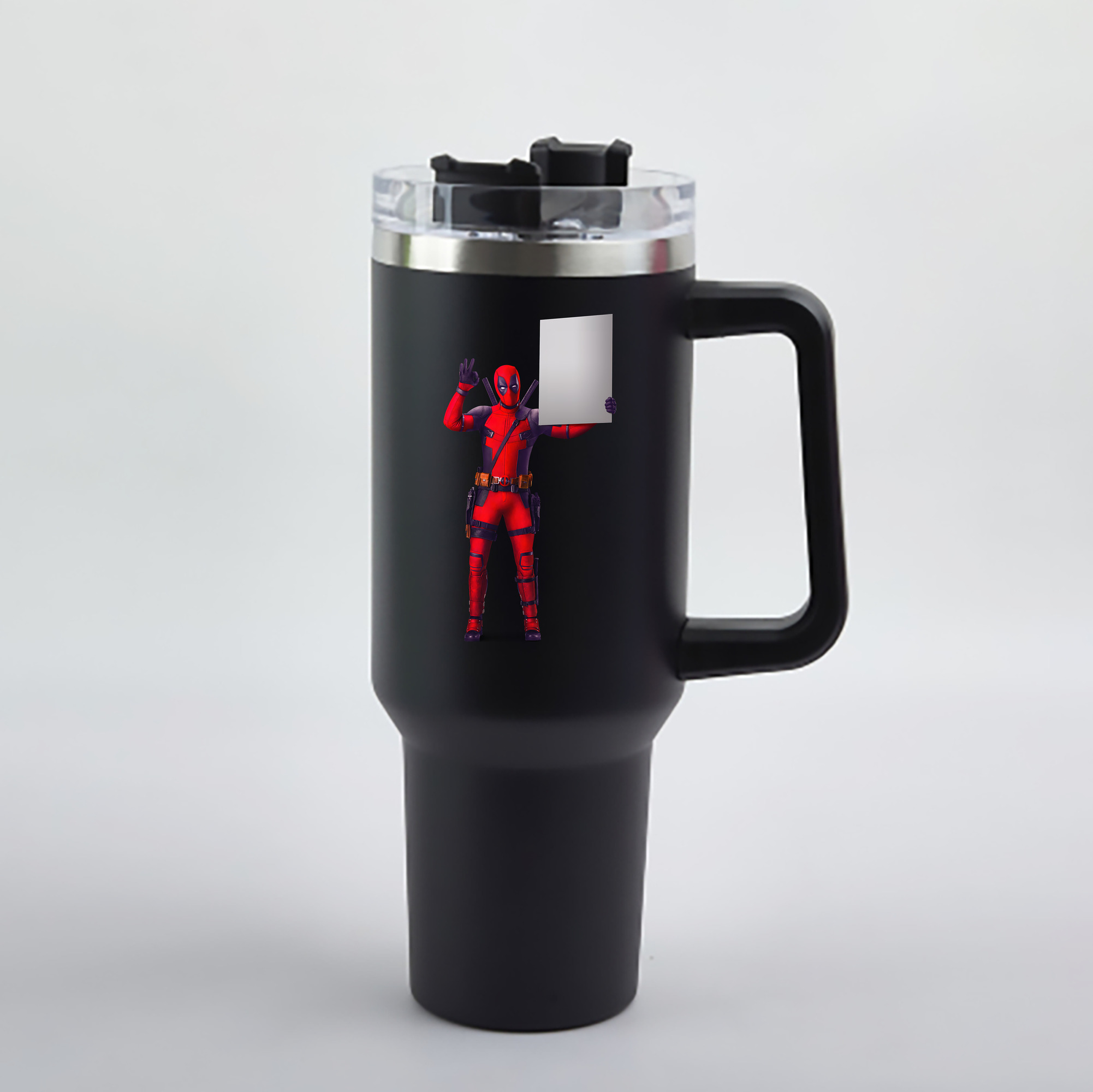 （画像用） Deadpool デッドプール 1200mL車用タンブラー - クリスタルステッカー（プラスチックストロー付き）