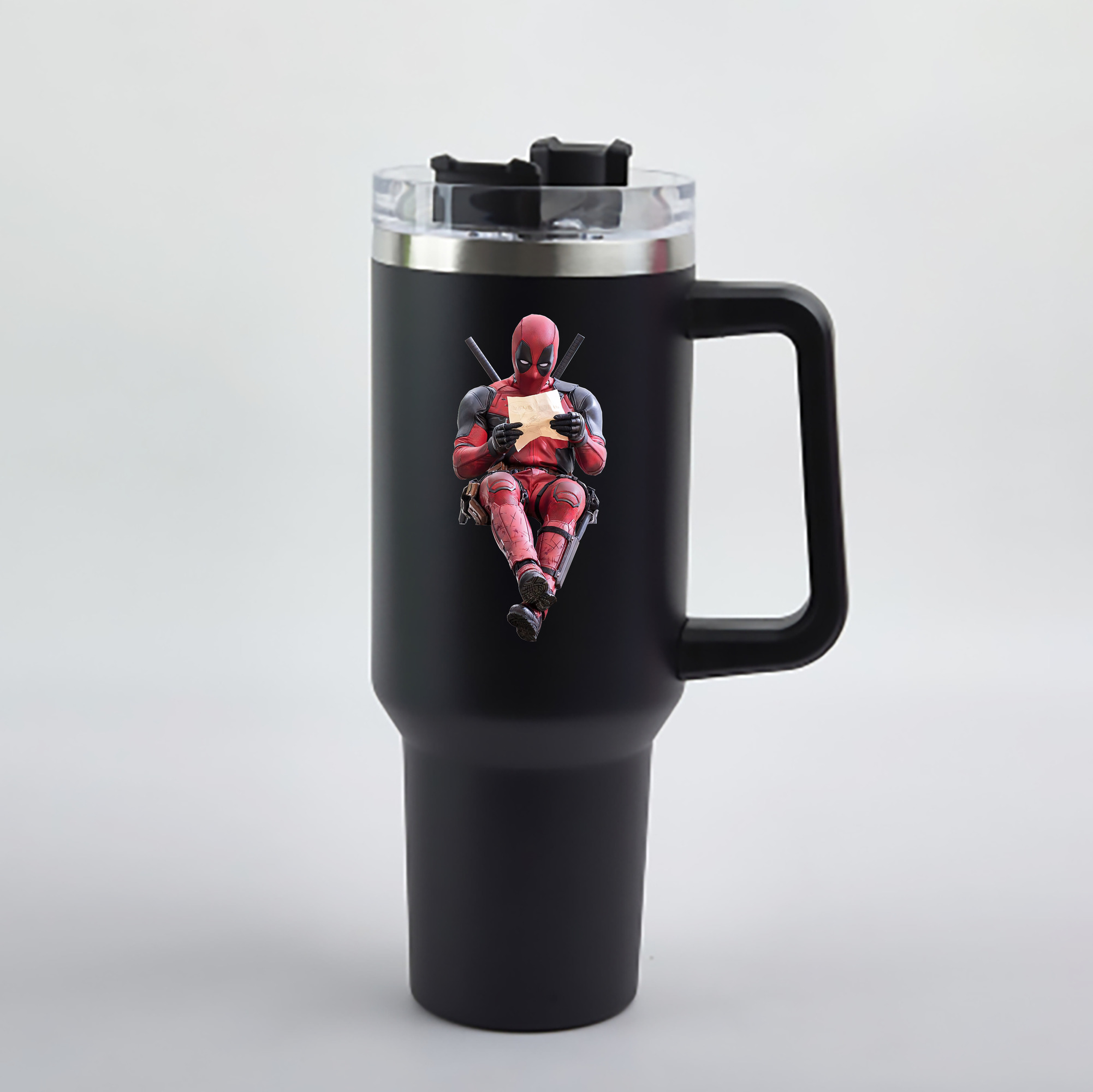 （画像用） Deadpool デッドプール 1200mL車用タンブラー - クリスタルステッカー（プラスチックストロー付き）