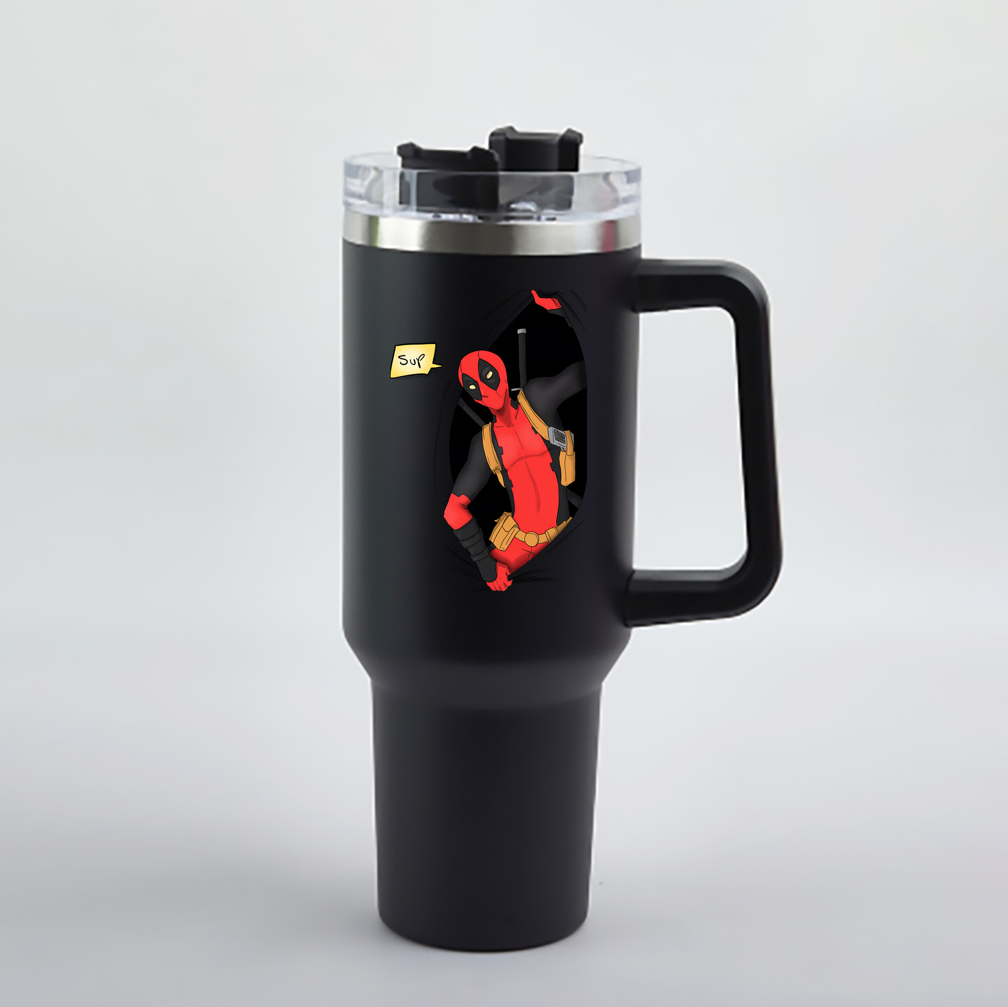 （画像用） Deadpool デッドプール 1200mL車用タンブラー - クリスタルステッカー（プラスチックストロー付き）