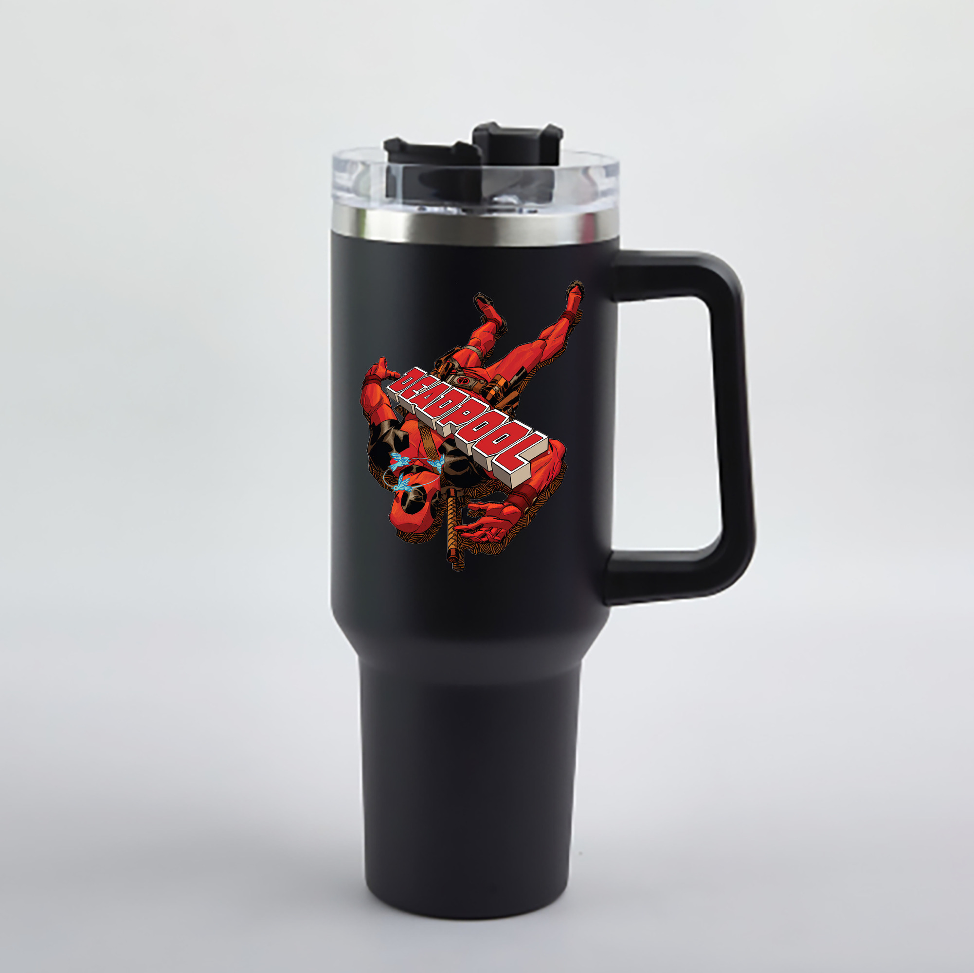 （画像用） Deadpool デッドプール 1200mL車用タンブラー - クリスタルステッカー（プラスチックストロー付き）