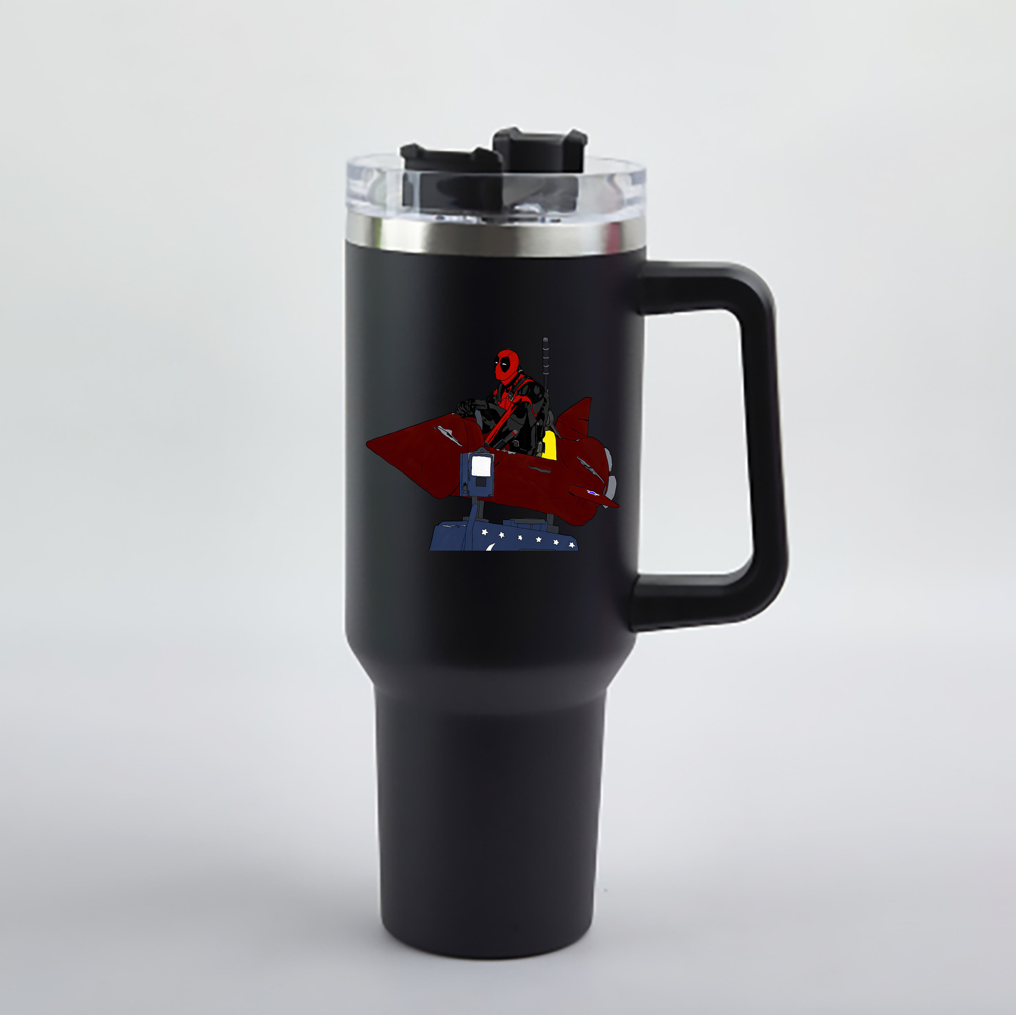 （画像用） Deadpool デッドプール 1200mL車用タンブラー - クリスタルステッカー（プラスチックストロー付き）