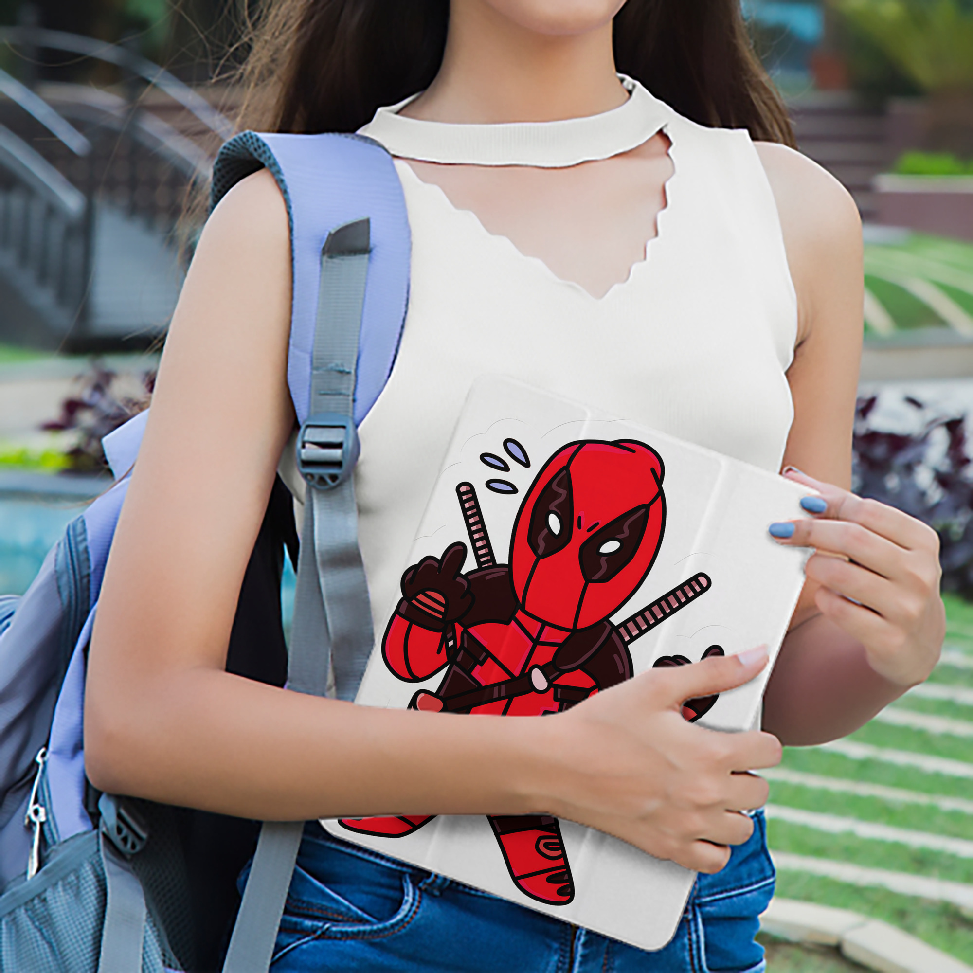 Deadpool デッドプール IPad ケース ペン収納付き 三つ折りスタンド PUレザー×シリコン 対応機種9.5/10.5/10.9インチ