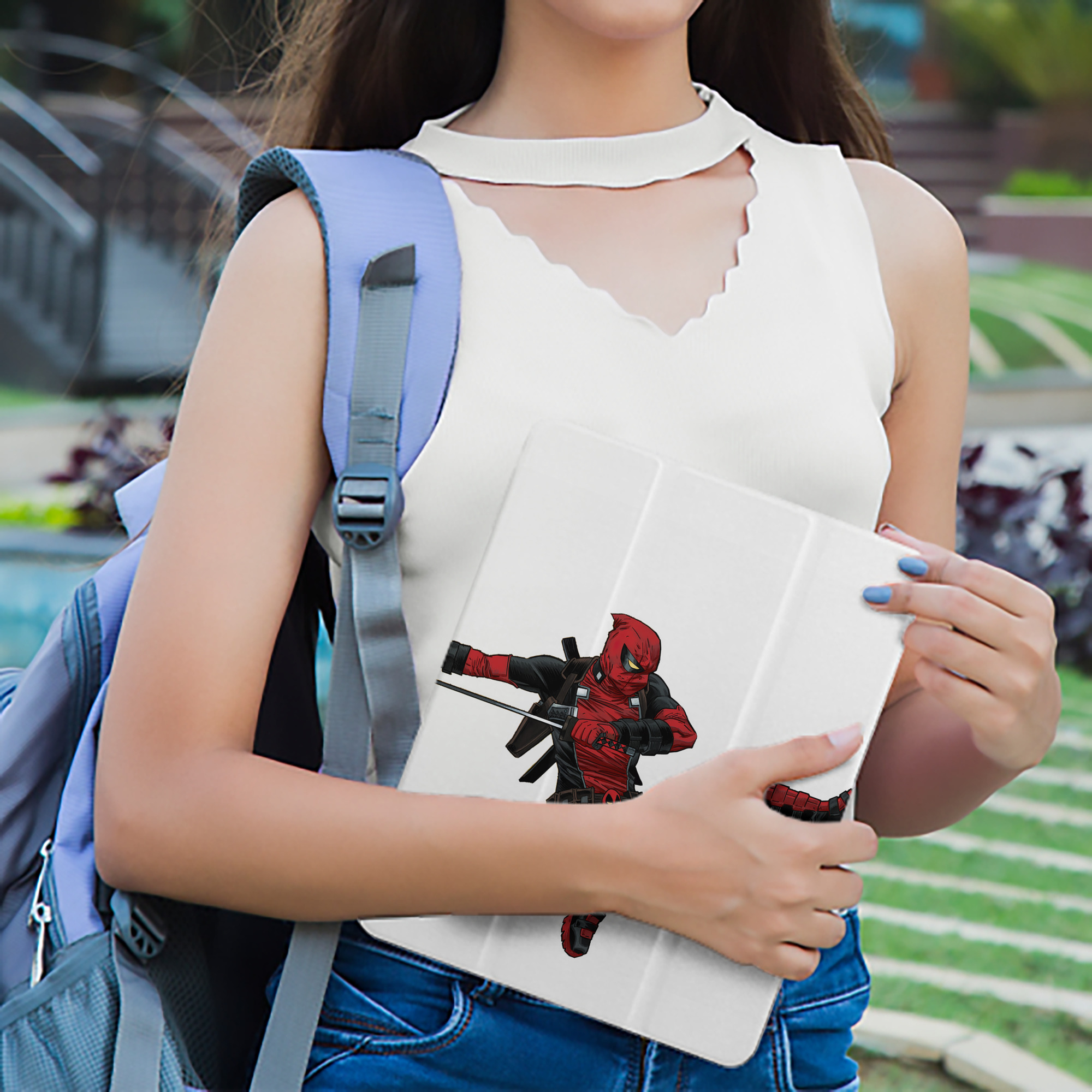Deadpool デッドプール IPad ケース ペン収納付き 三つ折りスタンド PUレザー×シリコン 対応機種9.5/10.5/10.9インチ