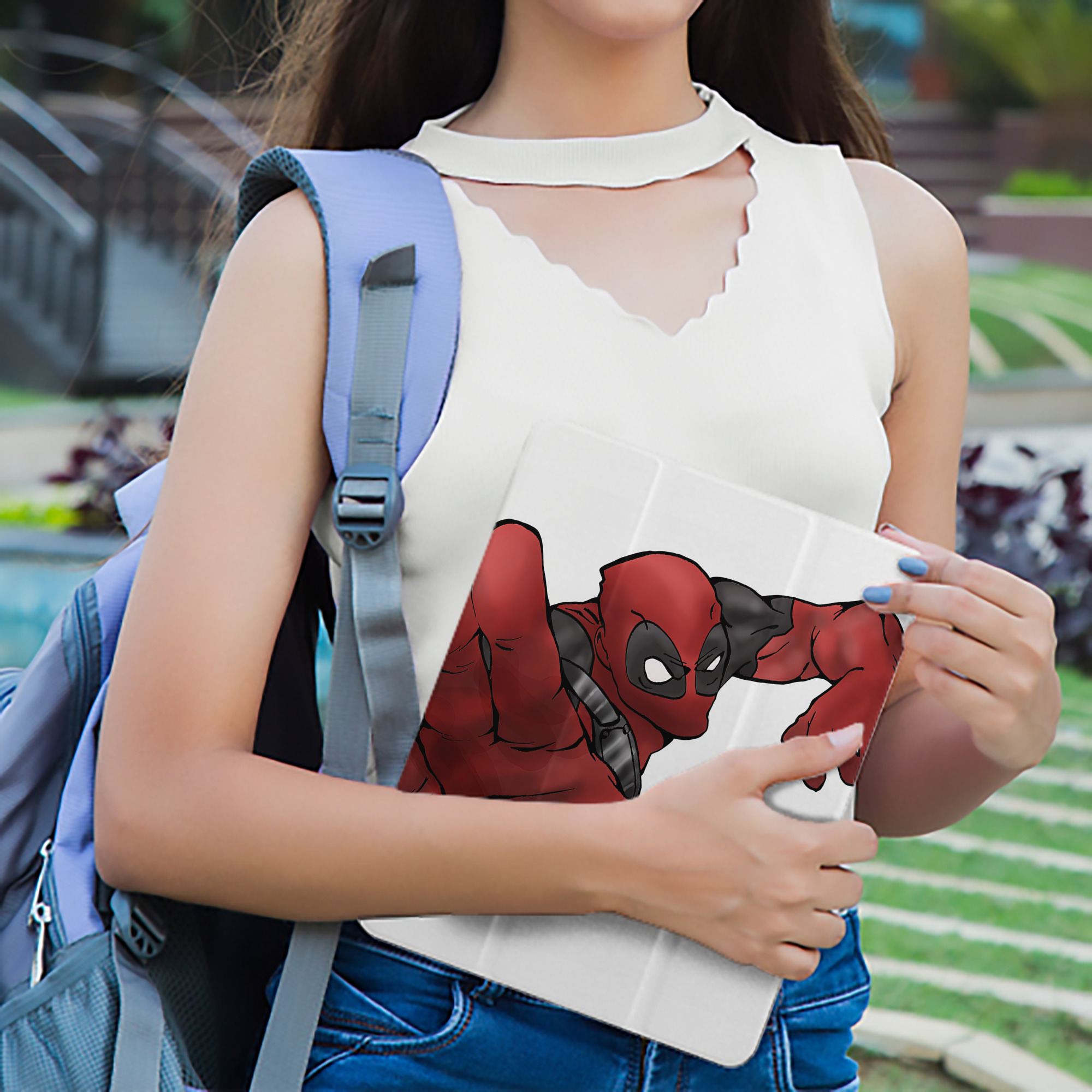Deadpool デッドプール IPad ケース ペン収納付き 三つ折りスタンド PUレザー×シリコン 対応機種9.5/10.5/10.9インチ