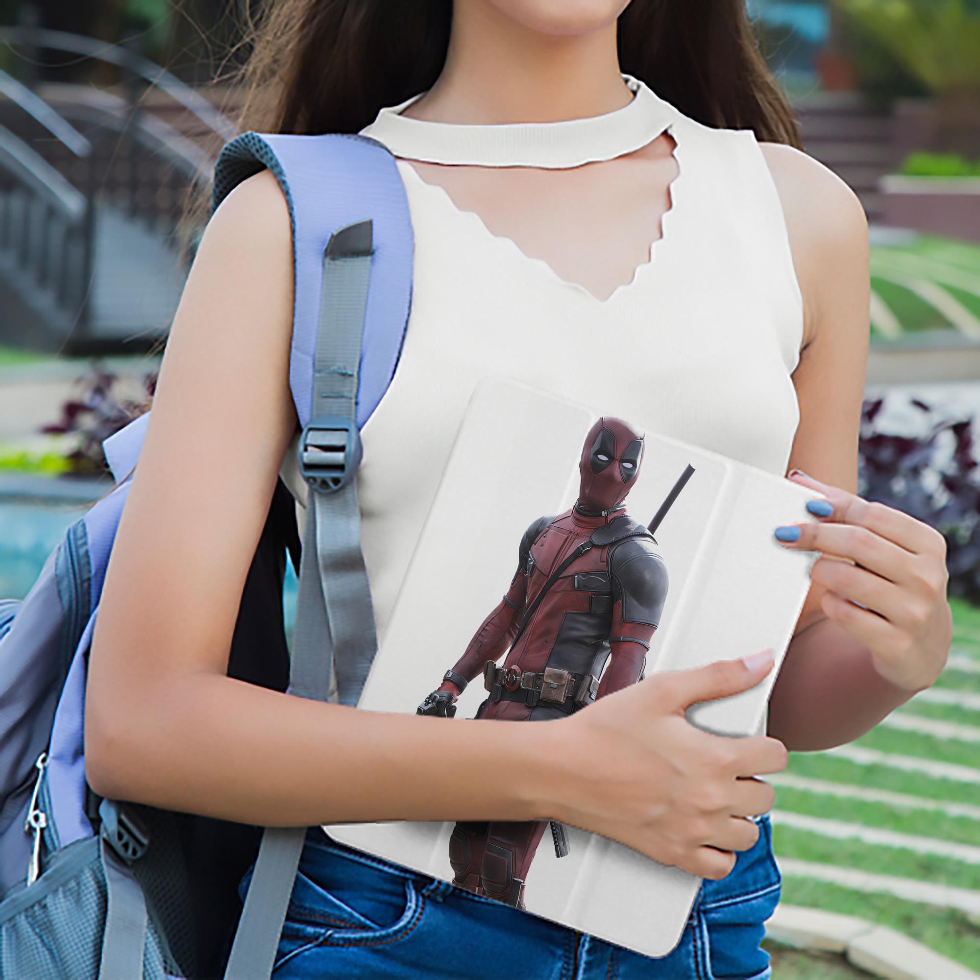 Deadpool デッドプール IPad ケース ペン収納付き 三つ折りスタンド PUレザー×シリコン 対応機種9.5/10.5/10.9インチ