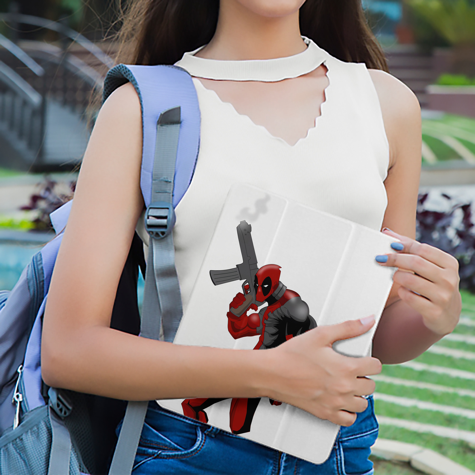 Deadpool デッドプール IPad ケース ペン収納付き 三つ折りスタンド PUレザー×シリコン 対応機種9.5/10.5/10.9インチ