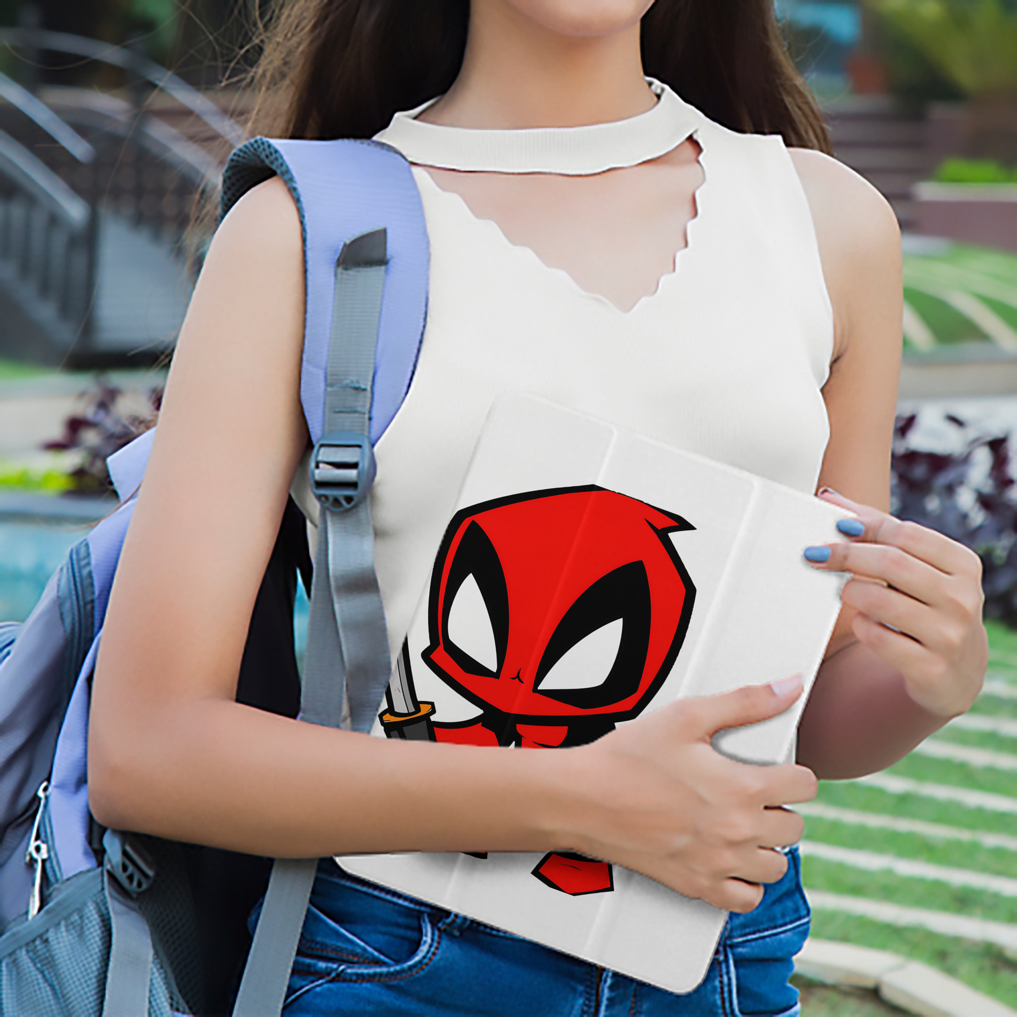 Deadpool デッドプール IPad ケース ペン収納付き 三つ折りスタンド PUレザー×シリコン 対応機種9.5/10.5/10.9インチ