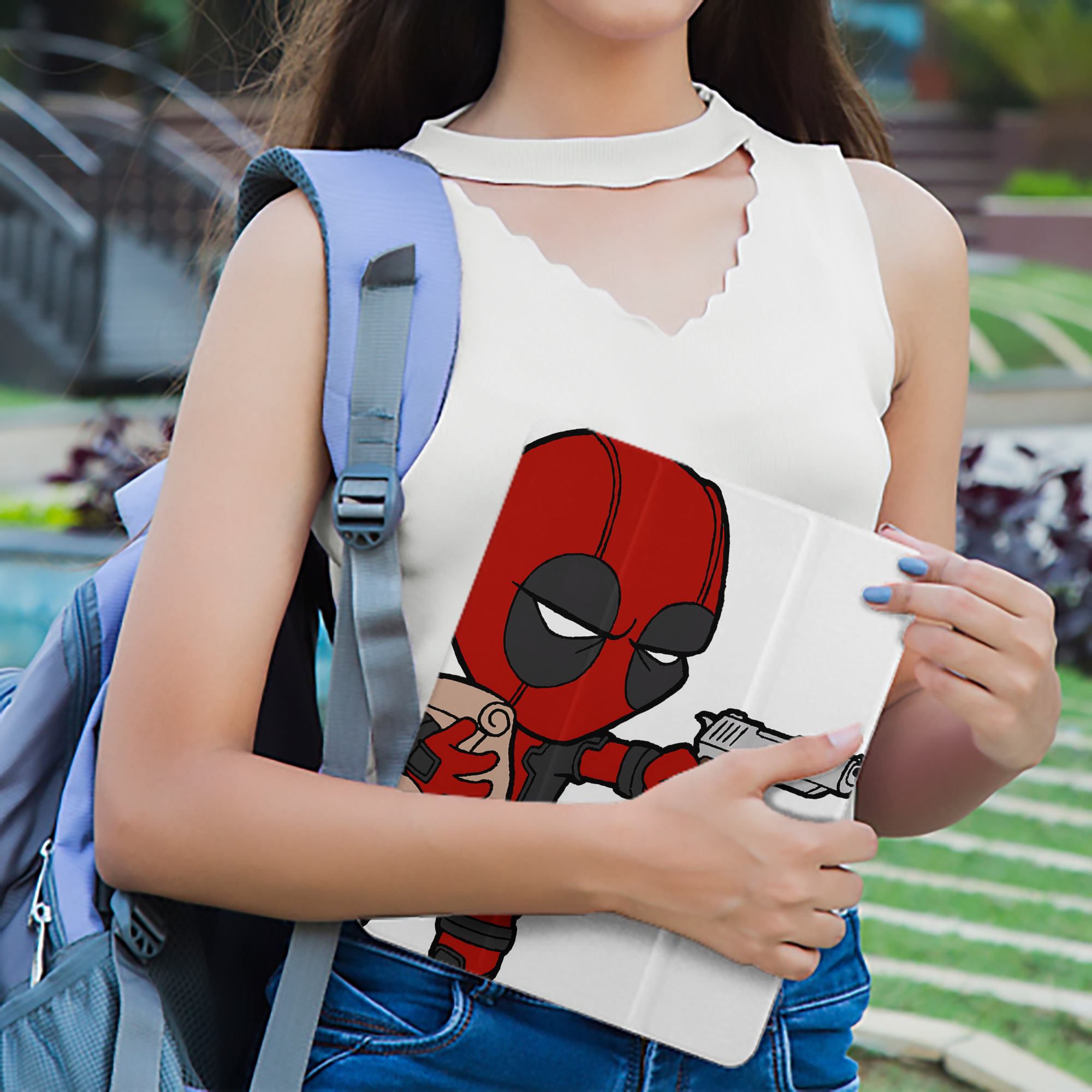Deadpool デッドプール IPad ケース ペン収納付き 三つ折りスタンド PUレザー×シリコン 対応機種9.5/10.5/10.9インチ
